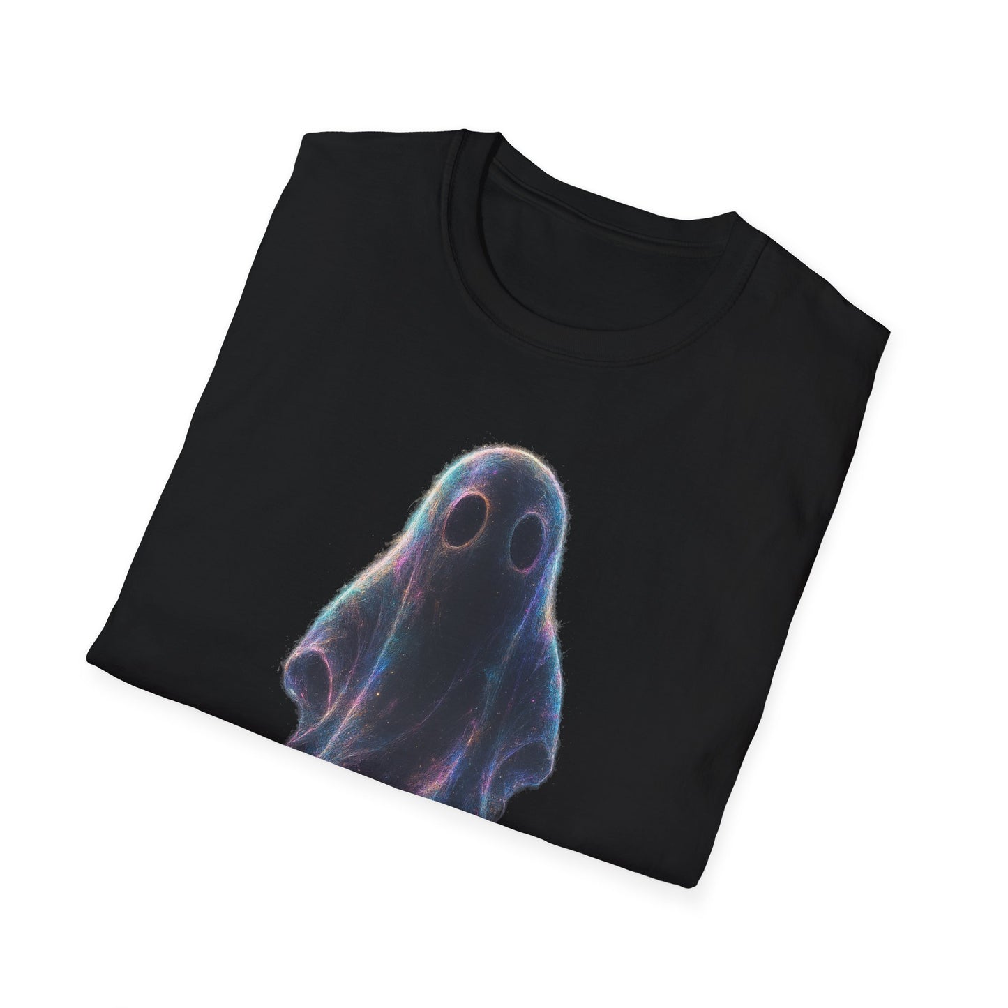 Ethereal Neon Ghost Tee - Iridescent Ghost Graphic T-Shirt, Spooky Aesthetic Halloween Shirt, Vibrant Vaporwave Ghost Tee for Fall