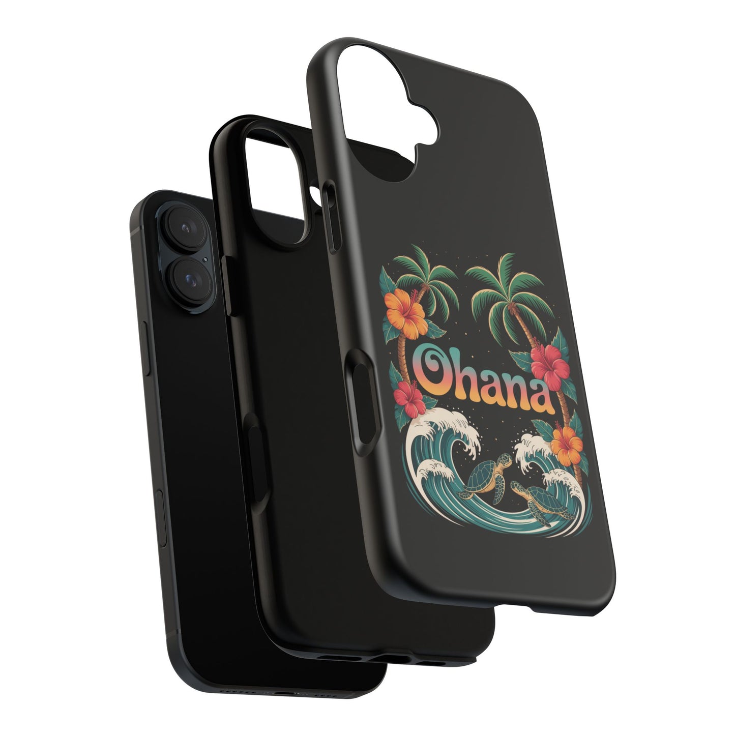 Tropical Ohana iPhone Case - Beach Vibes Cover with Palms, Hibiscus and Turtles - Rugged and Glossy Summer Phone Protector