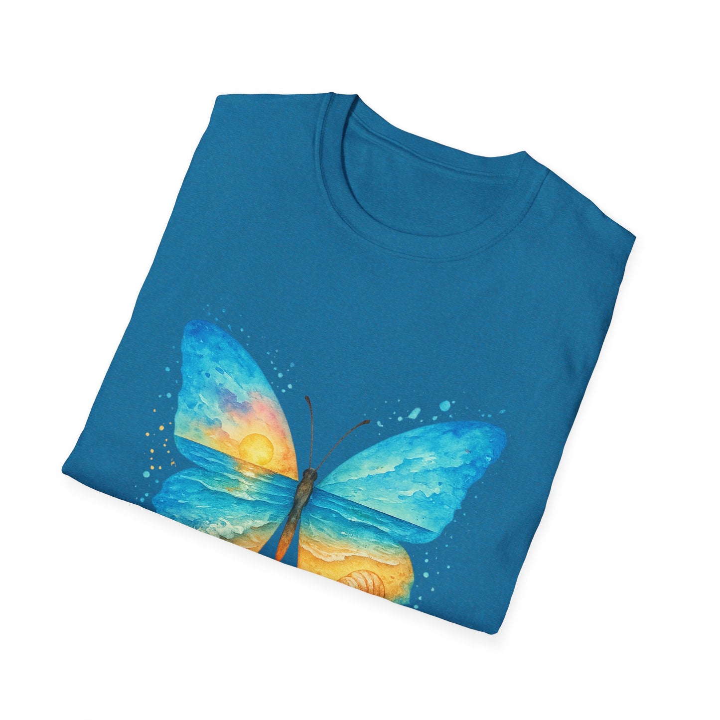 Butterfly Sunset Beach Tee - Scenic Butterfly Graphic Shirt, Nature Lover Gift, Boho Ocean Tee, Unisex Casual T-Shirt