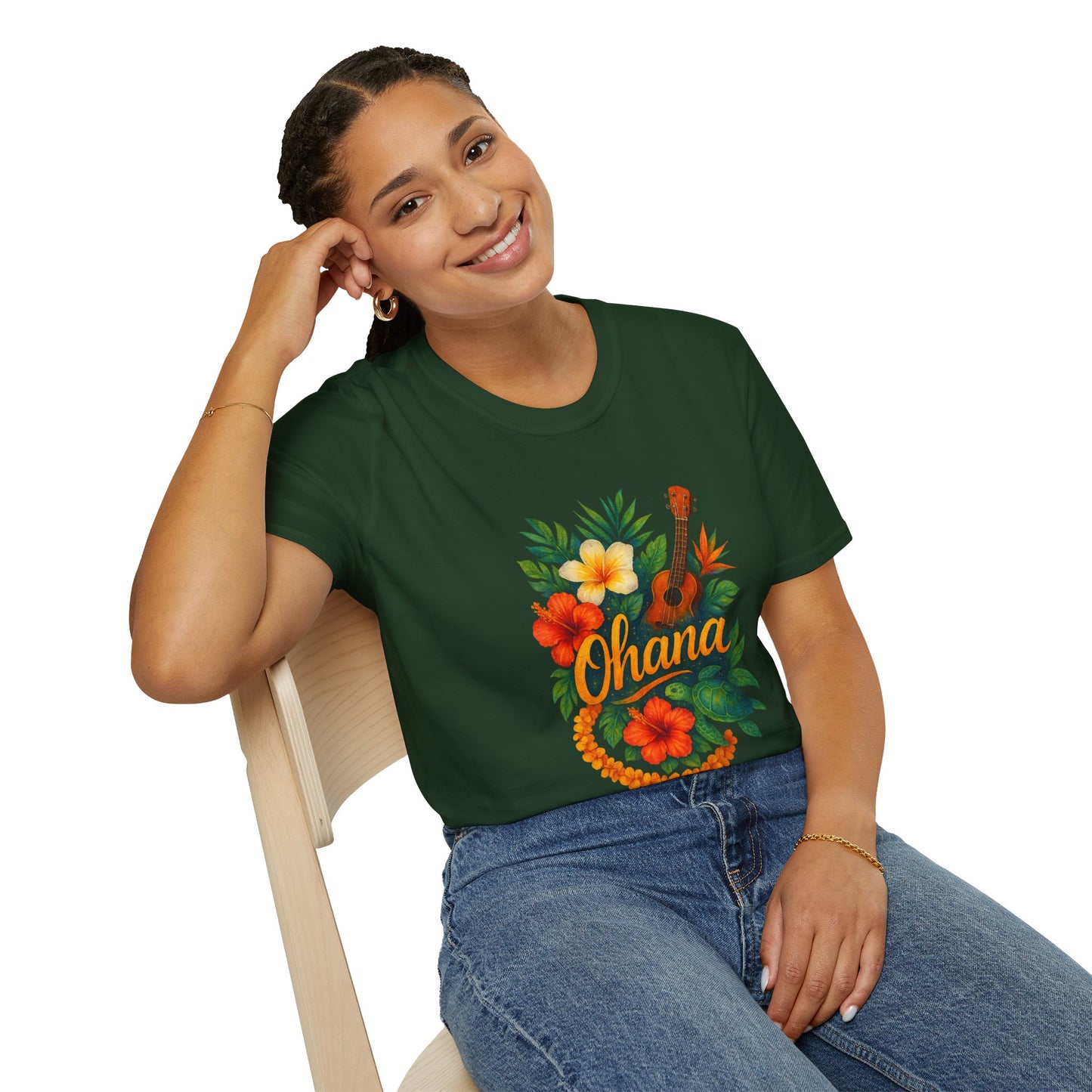 Ohana Hawaiian Shirt | Tropical Family T-Shirt | Luau Vacation Tee | Aloha Summer Shirt | Ukulele Turtle Floral Beach Gift
