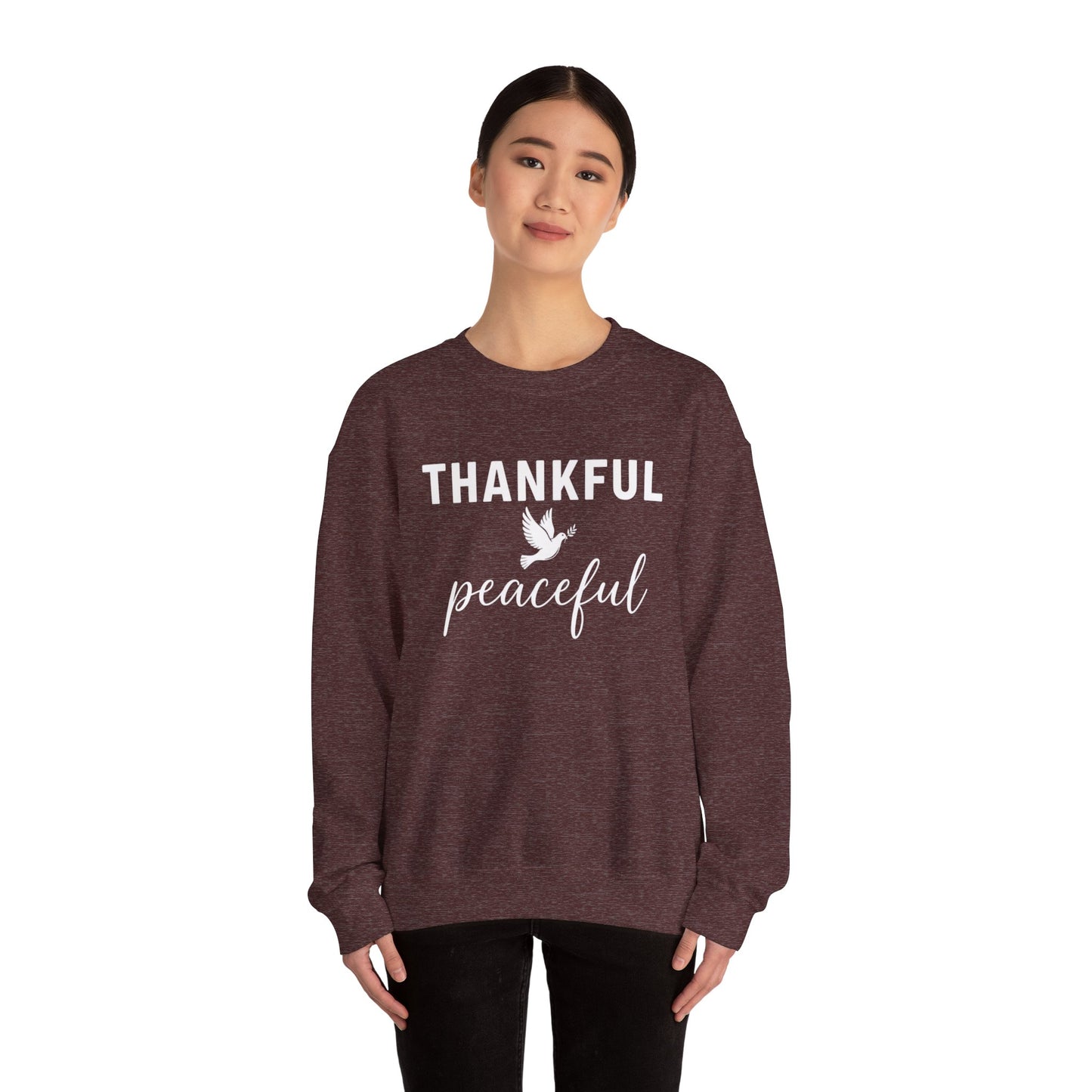 Thankful Peaceful Sweatshirt, Inspirational Quote Crewneck, Positive Message Sweater, Gratitude Gift, Cozy Faith Based Pullover