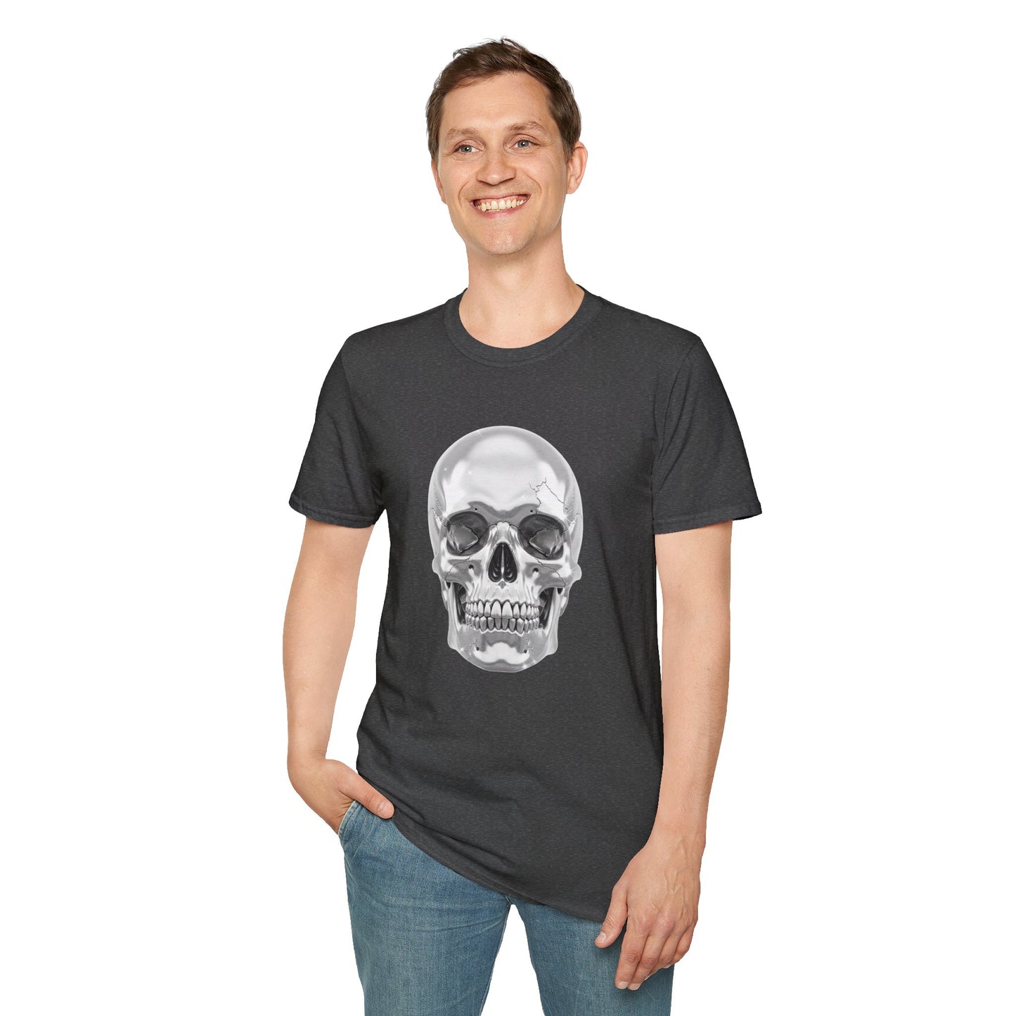 Chrome Skull Graphic Tee - Edgy Metallic Skull Shirt - Retro Rock Vibe, Dark Aesthetic, Unisex Cool Gift - Trendy Fashion Statement Top