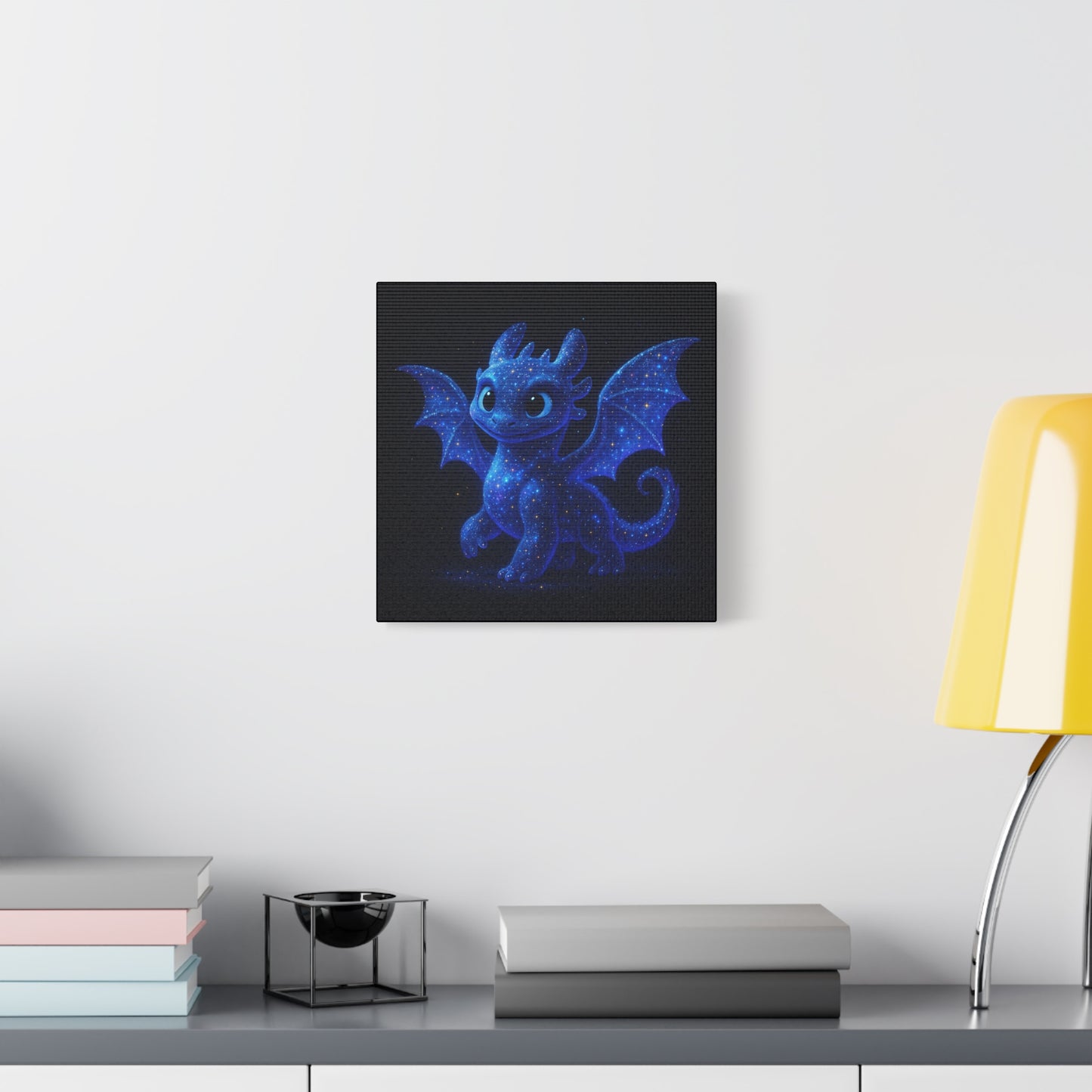 Galaxy Baby Dragon Wall Art | Cute Fantasy Dragon Canvas Print | Starry Night Nursery Decor | Whimsical Creature Room Artwork