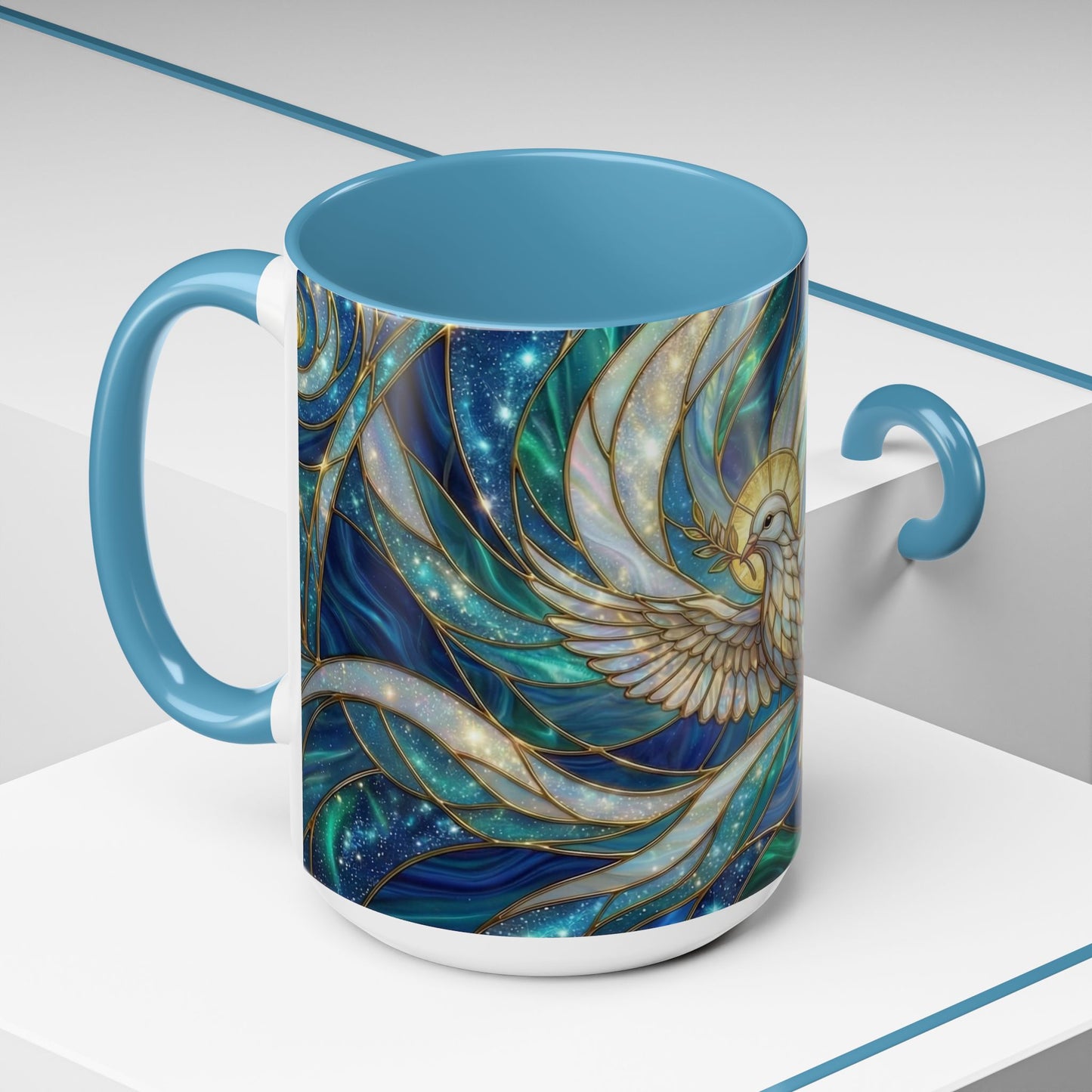 Stained Glass Dove Mug, Christian Coffee Cup, Religious Gift, Faith Art Mug, Holy Spirit Dove, Inspirational Christian Mug