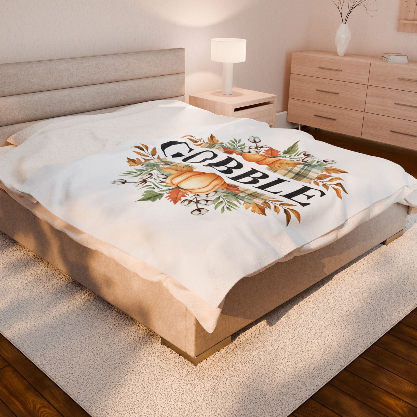 Gobble Fall Blanket, Thanksgiving Throw Blanket With Pumpkins And Leaves, Cozy Autumn Decor, Soft Fleece Blanket Gift For Family Gatherings