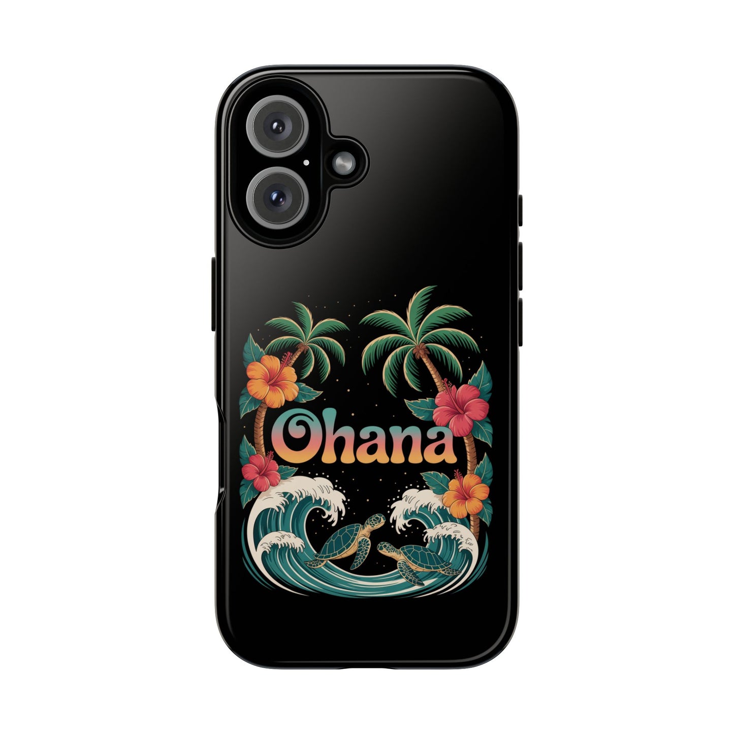 Tropical Ohana iPhone Case - Beach Vibes Cover with Palms, Hibiscus and Turtles - Rugged and Glossy Summer Phone Protector