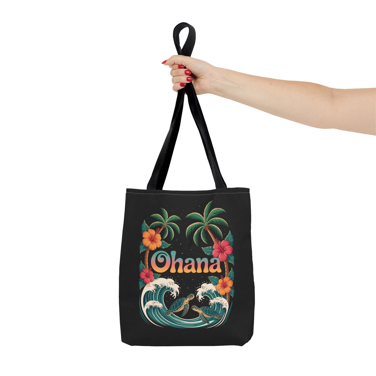 Ohana Tote Bag – Hawaiian Beach Tote with Sea Turtles & Palm Trees – Floral Tropical Reusable Bag, Summer Gift, Aesthetic Travel Purse