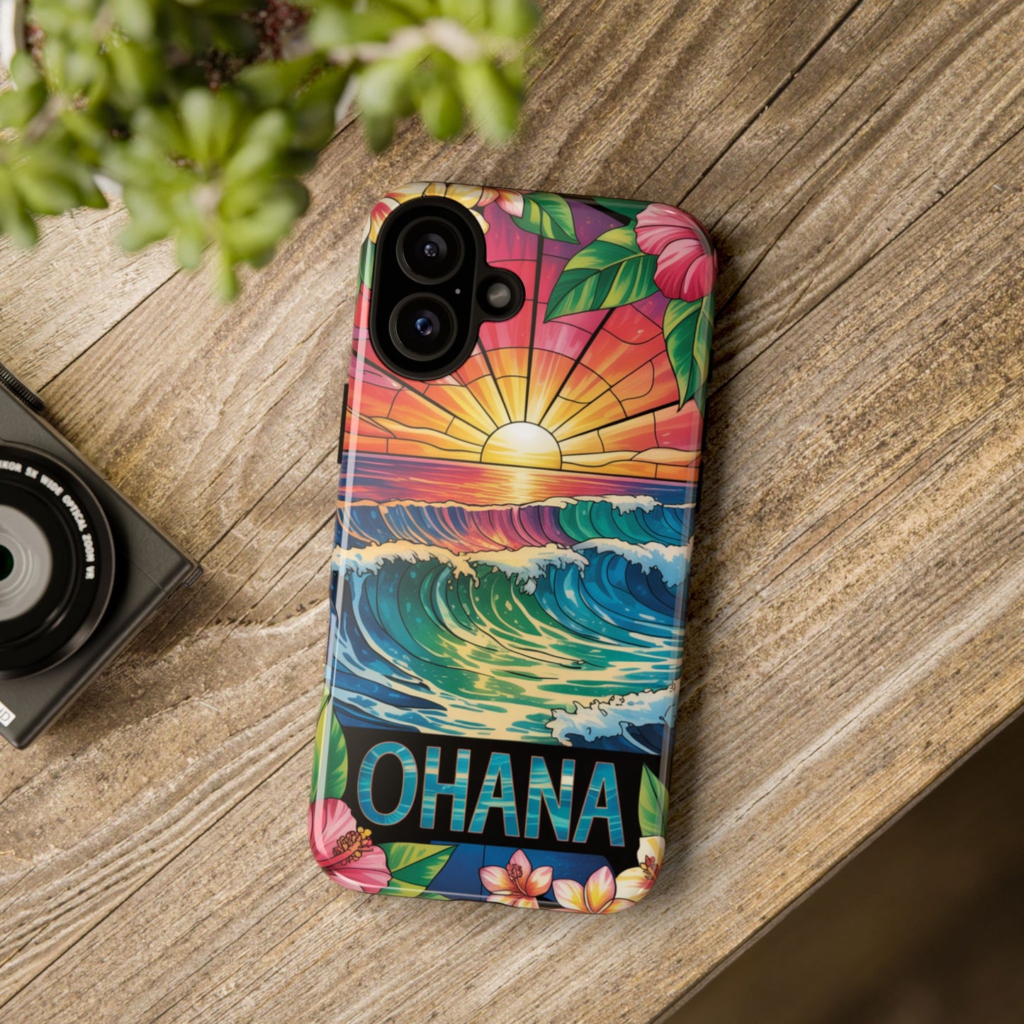 Ohana iPhone Case Tropical Hawaiian Sunset Phone Cover Wave Floral Beach Art Cute Gift for iPhone Lovers