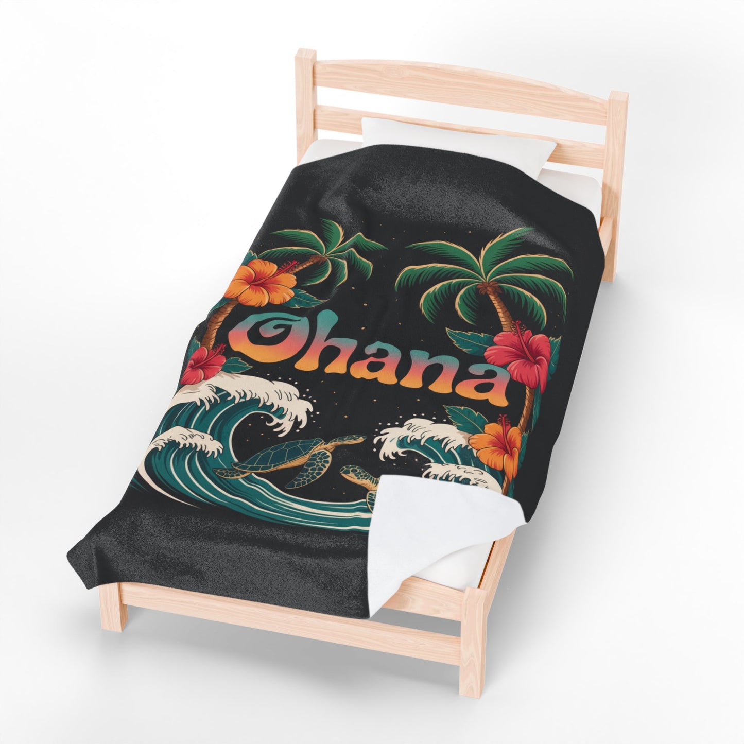 Ohana Hawaiian Turtle Blanket - Tropical Beach Throw with Palm Trees & Hibiscus - Cozy Coastal Decor Gift - Soft Summer Bed Blanket