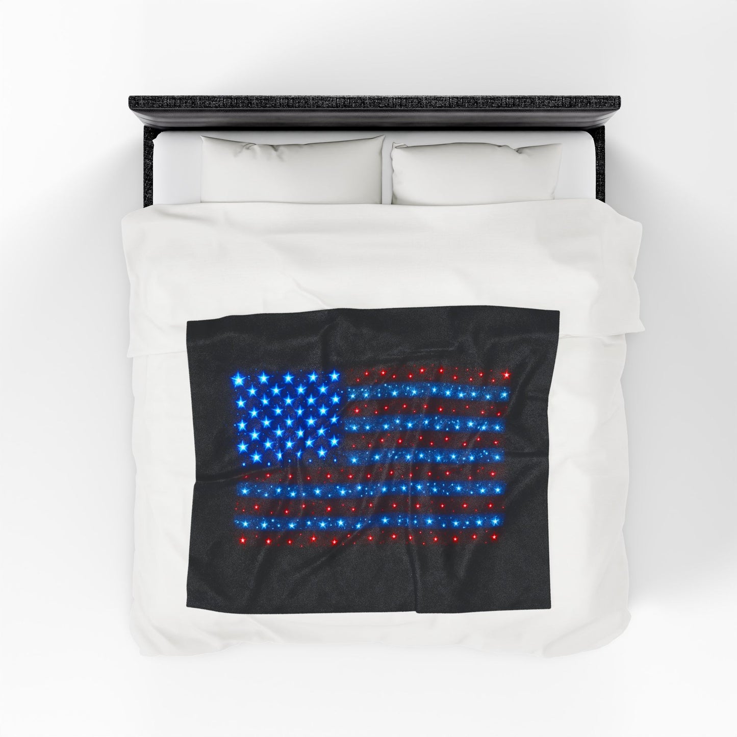 Starry Bioluminescent USA Flag Plush Blanket - Velveteen Patriotic Throw - 4th July Cozy Home Decor - Modern Stars and Stripes Throw