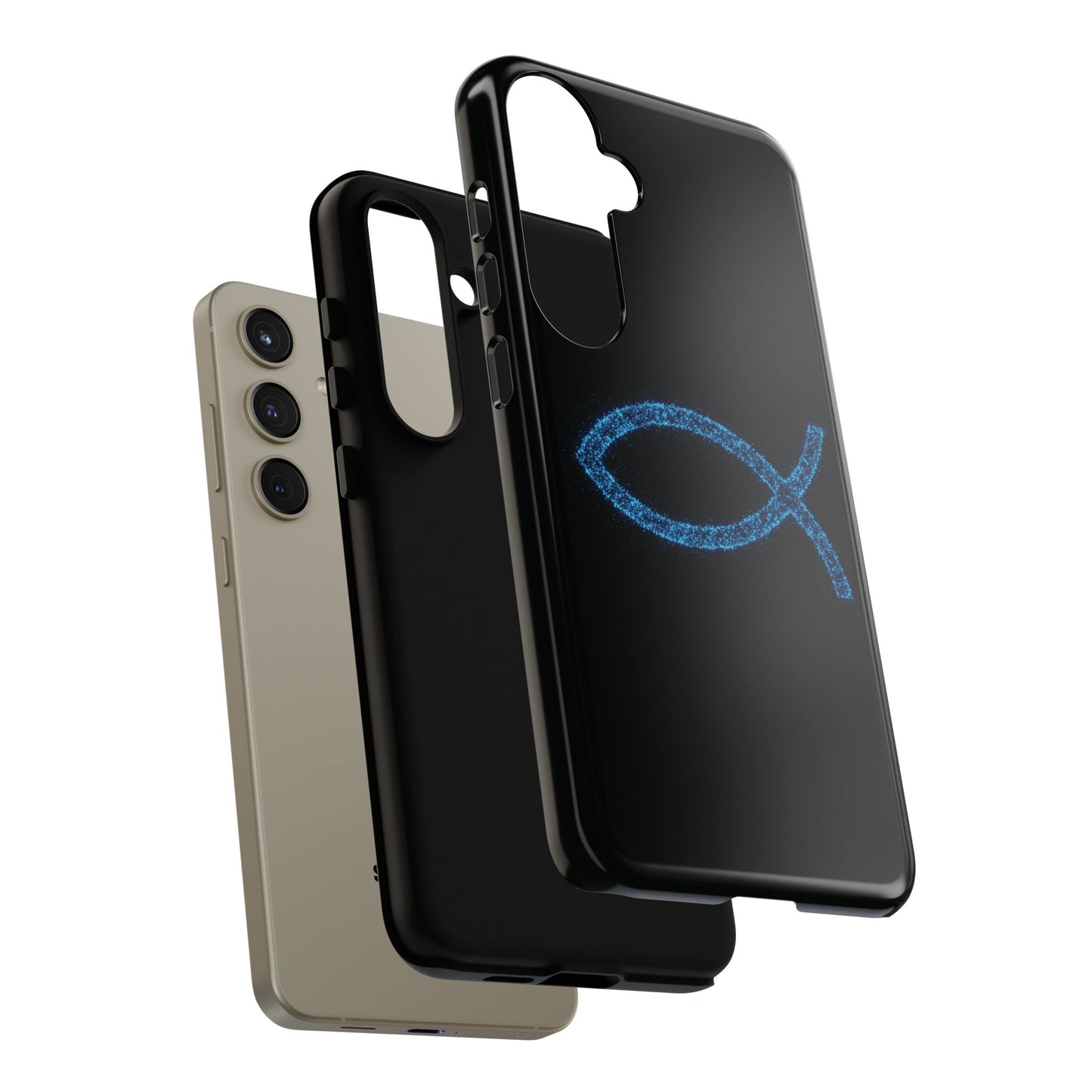 Blue Glitter Fish Symbol Samsung Phone Case - Durable & Stylish for Faith Enthusiasts