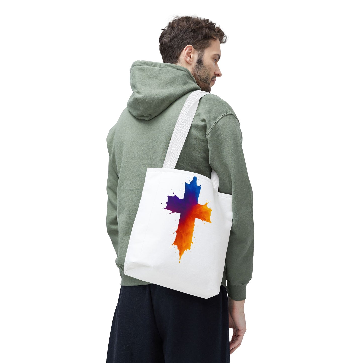 Watercolor Cross Tote Bag, Faith Tote, Christian Gift Bag, Religious Art Shoulder Bag, Inspirational Everyday Carry, Spiritual Cross Design Tote