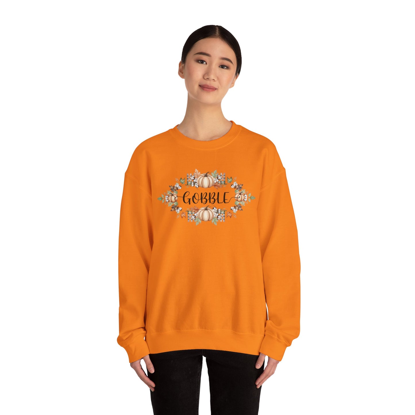 Gobble Thanksgiving Sweatshirt, Rustic Fall Turkey Crewneck, Autumn Pumpkin Floral Pullover, Thanksgiving Outfit Sweater Gift