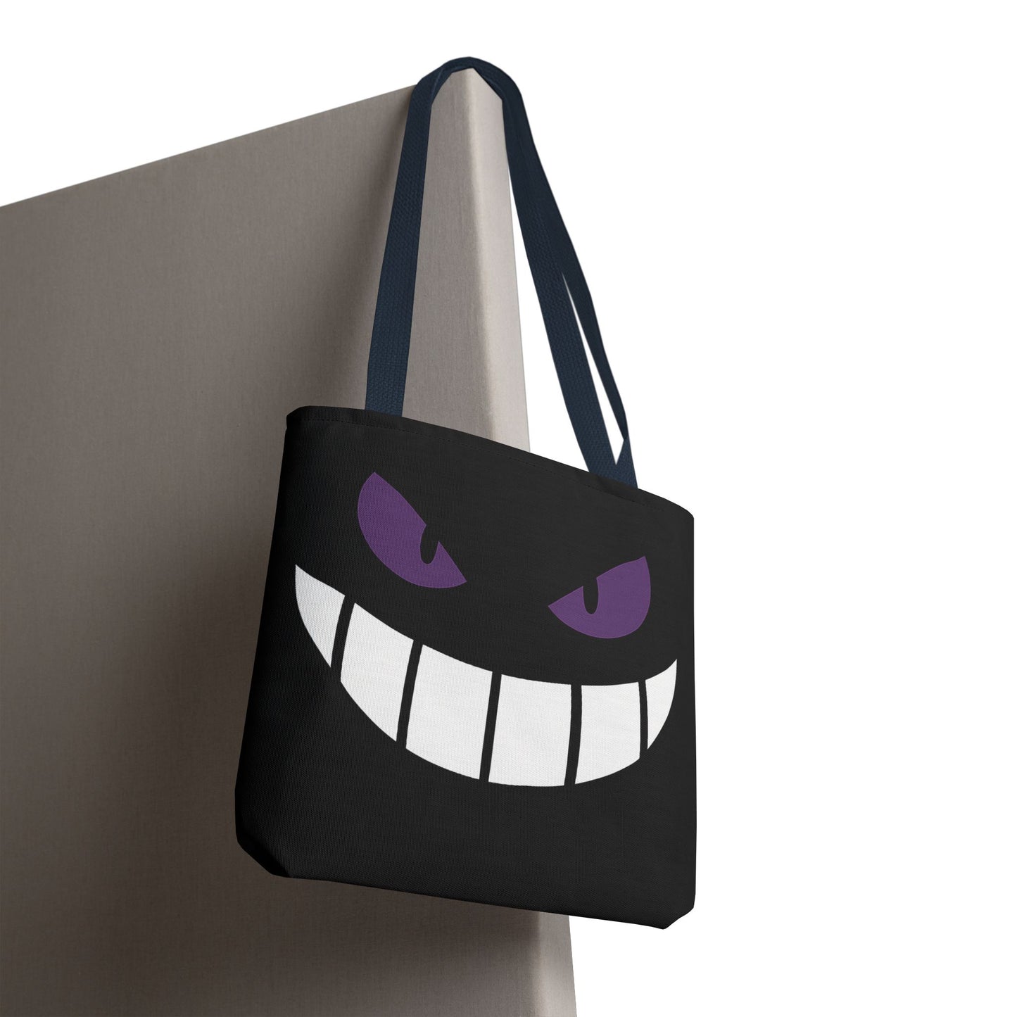 Evil Grin Tote Bag, Spooky Purple Eyes Reusable Shopping Bag, Creepy Cute Halloween Tote, Gothic Horror Canvas Bag, Gamer Room Accessory