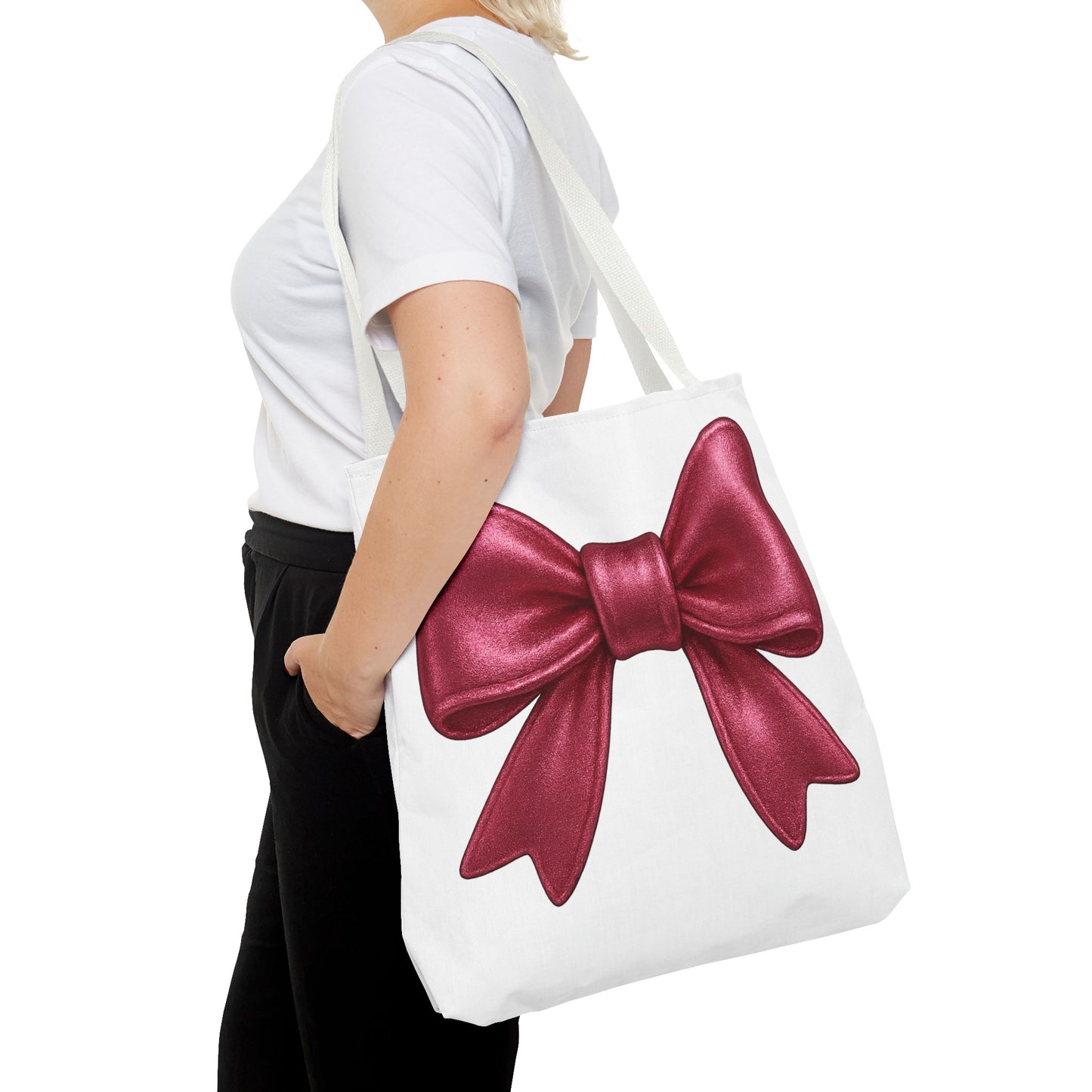 Chic Red Bow Tote Bag – Cute Girly Gift for Her, Fashionable White Bag with Red Handles, Kawaii Aesthetic Purse, Everyday Style