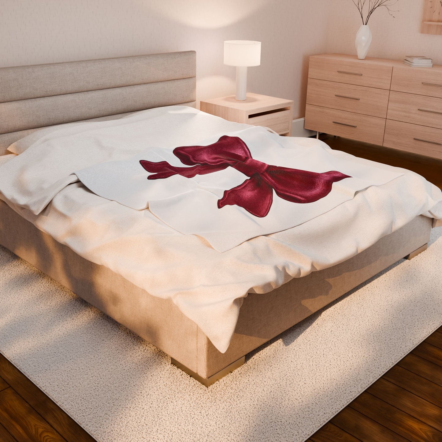 Coquette Bow Blanket – Burgundy Ribbon Throw Blanket, Girly Aesthetic Gift, Soft Cozy Bed or Couch Decor
