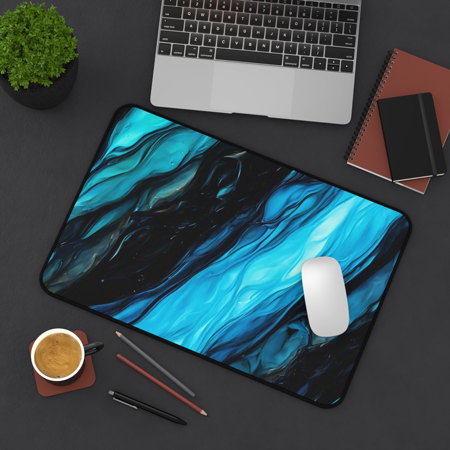 Elegant Blue Marble Desk Mat – Stylish Office Decor for Home and Workspaces