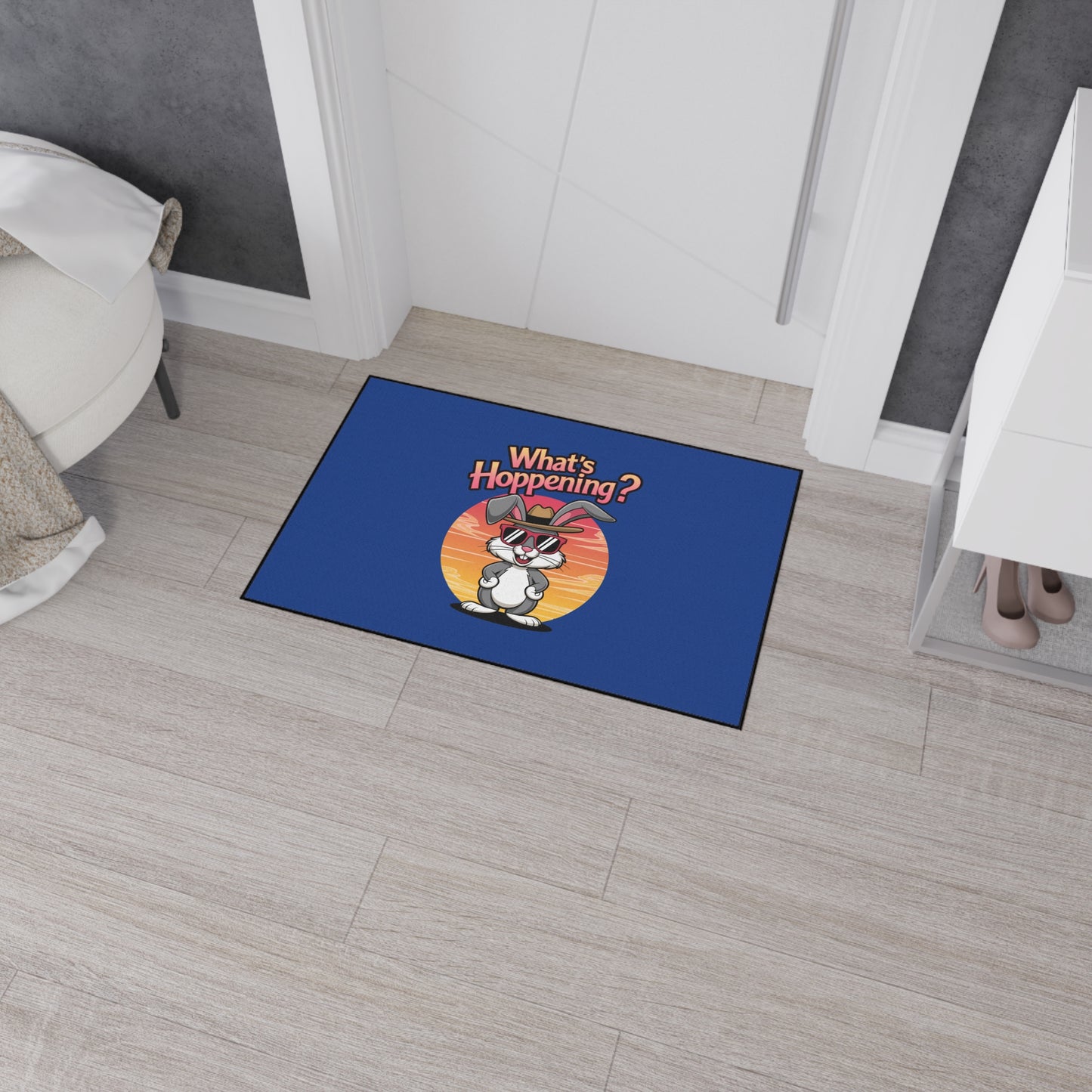Funny 'What's Happening?' Rabbit Heavy Duty Floor Mat - Stylish Home Decor