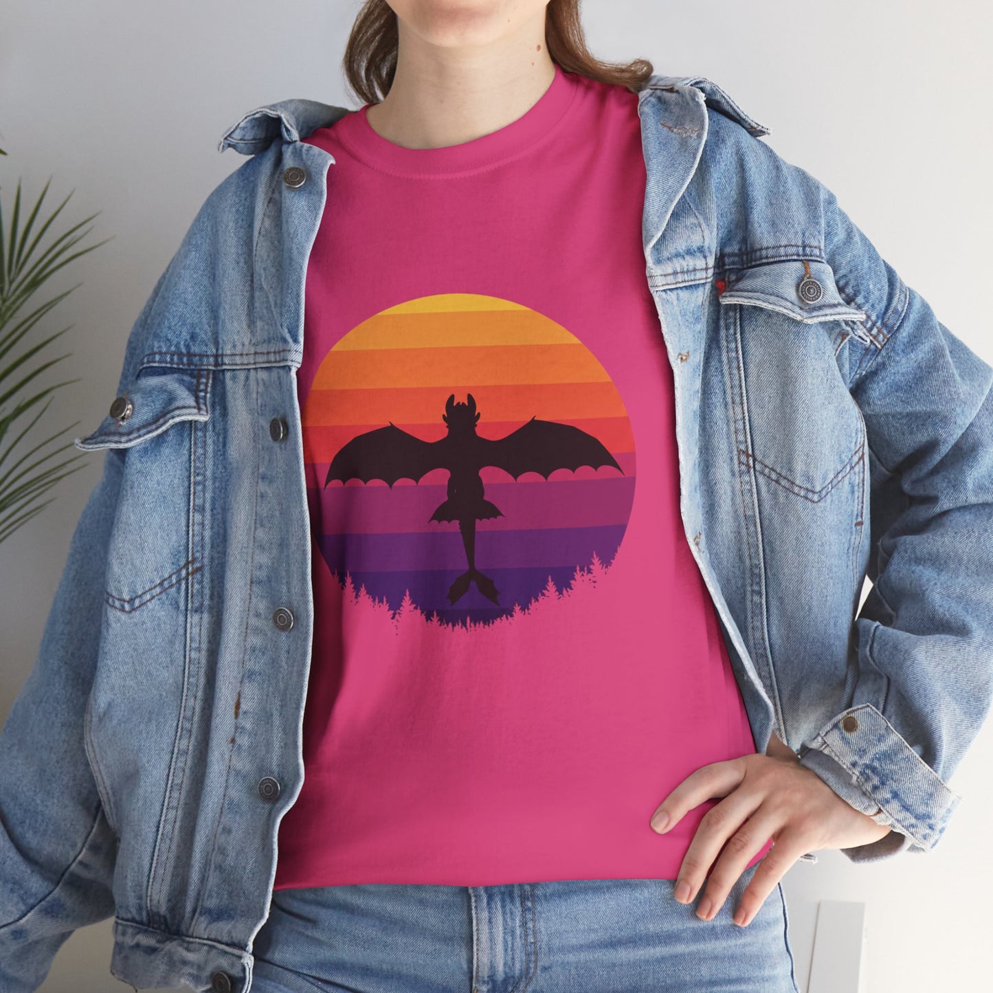 Night Dragon Sunset T-Shirt | Retro Dragon Silhouette Tee | Fantasy Dragon Shirt | Unisex Graphic Tee | Gift for Dragon Lovers