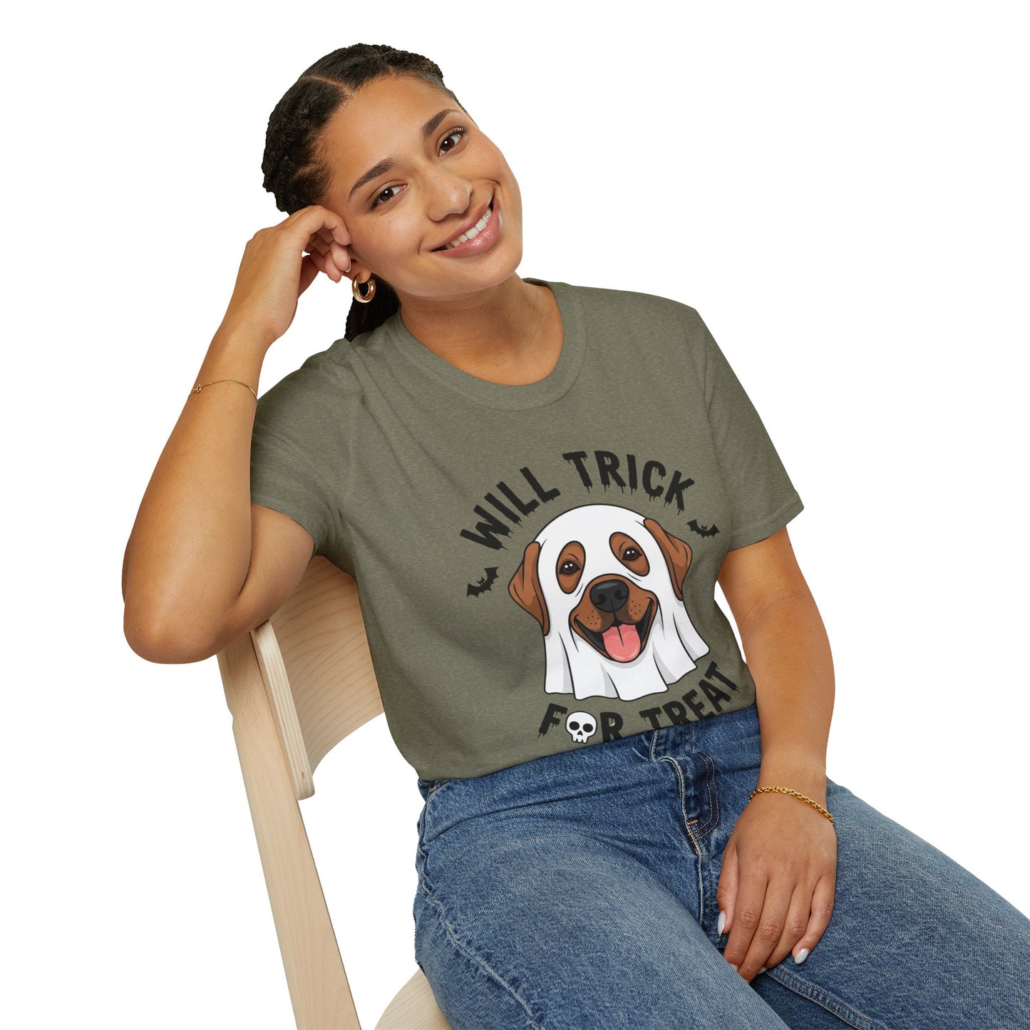 Will Trick for Treat Ghost Dog Halloween T-Shirt | Funny Spooky Dog Tee | Trick or Treat Pup Graphic Tee | Cute Fall Gift for Dog Lovers