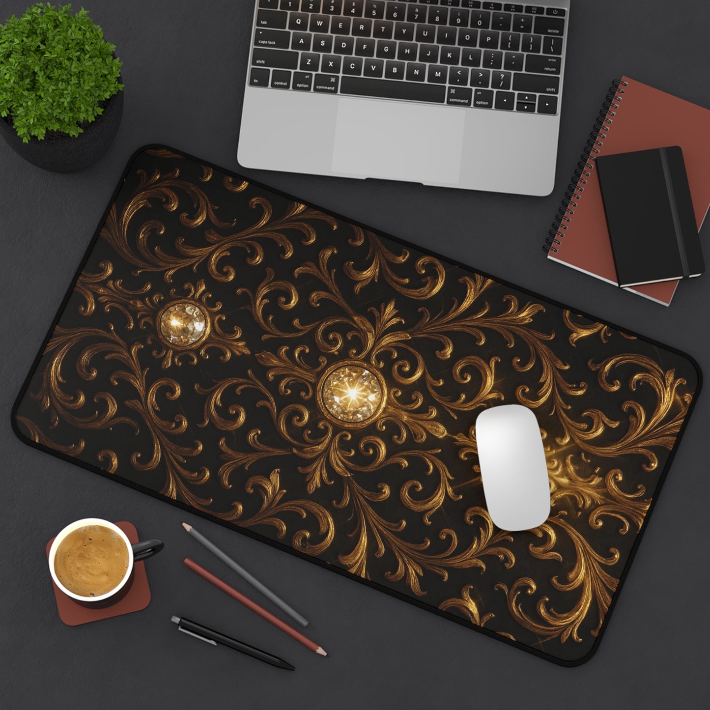 Baroque Desk Mat – Gothic Gold Extended Mouse Pad, Luxury Black Scroll Office Decor, Large Gaming Mat, Elegant Workspace Gift