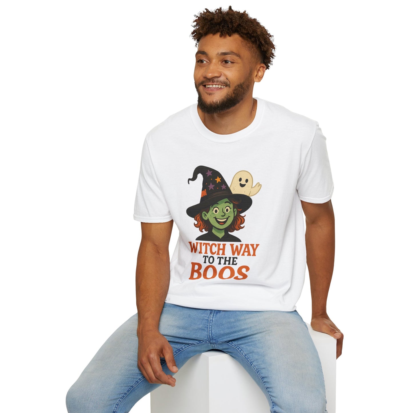 Witch Way to the Boos Halloween Shirt | Cute Witch and Ghost T-Shirt | Spooky Season Graphic Tee | Funny Halloween Costume Top
