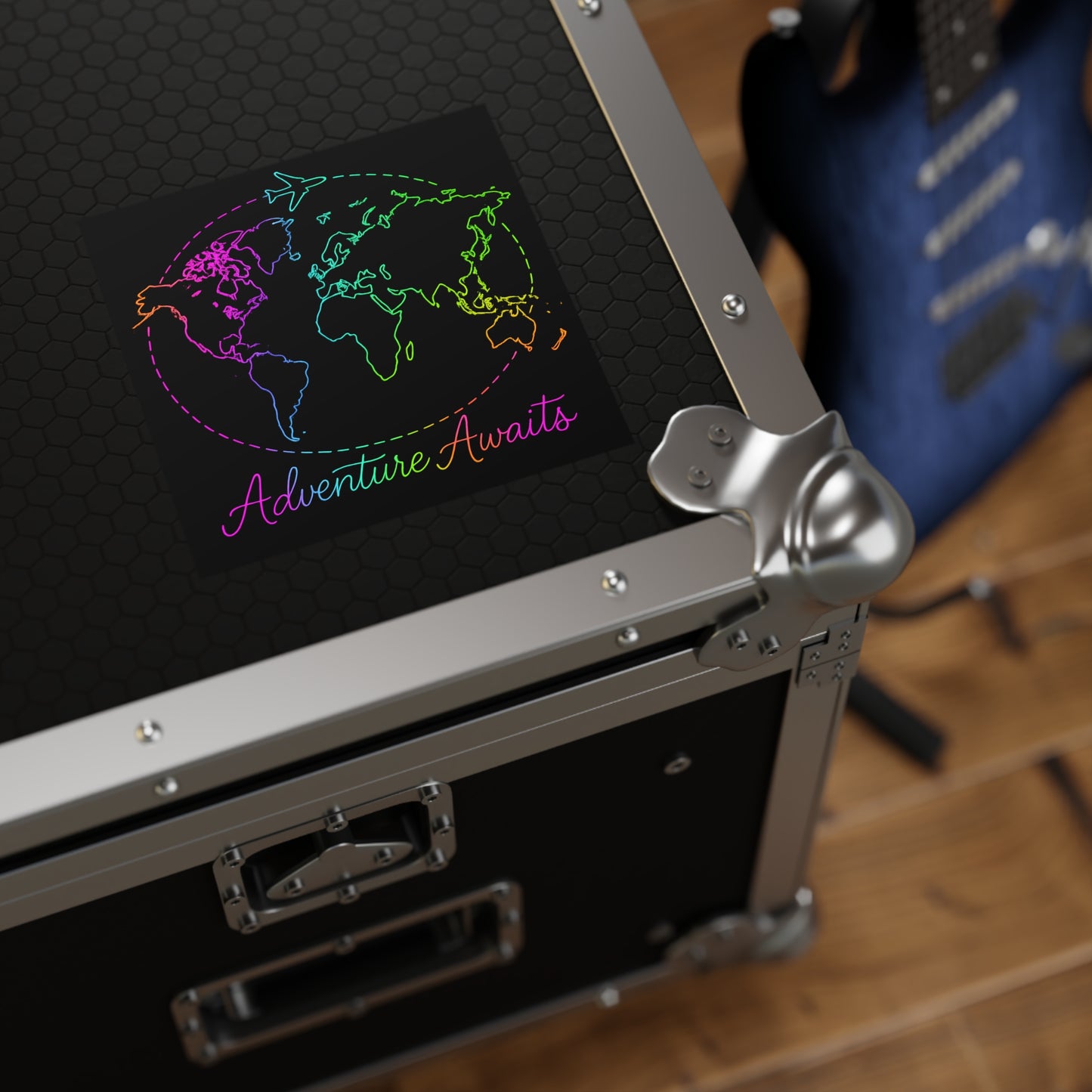 Adventure Awaits Neon Travel Sticker - Y2K Rainbow World Map Vinyl Decal for Luggage, Laptop and Water Bottle - Wanderlust Aesthetic