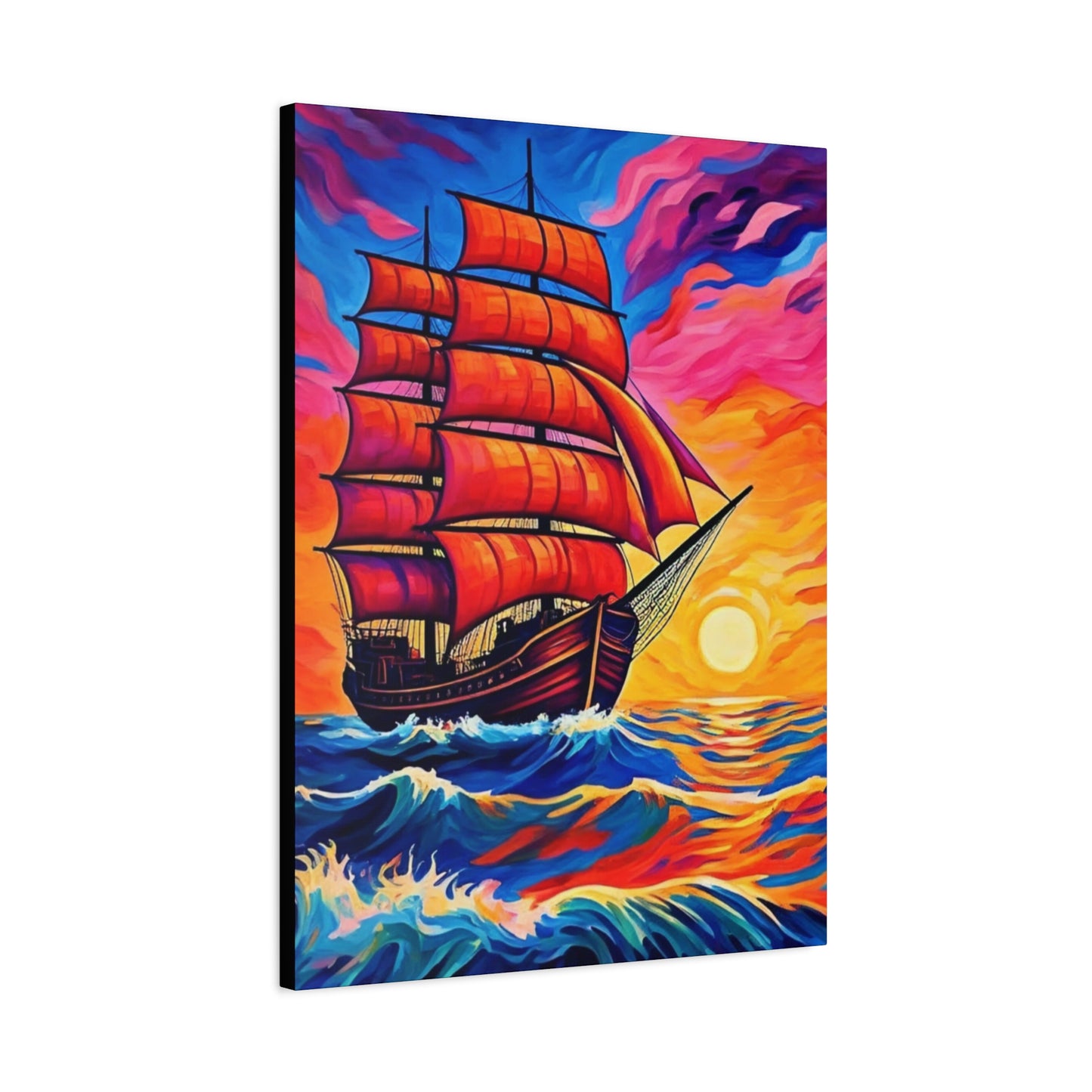 Canvas Art - Ship Sailing at Sunset