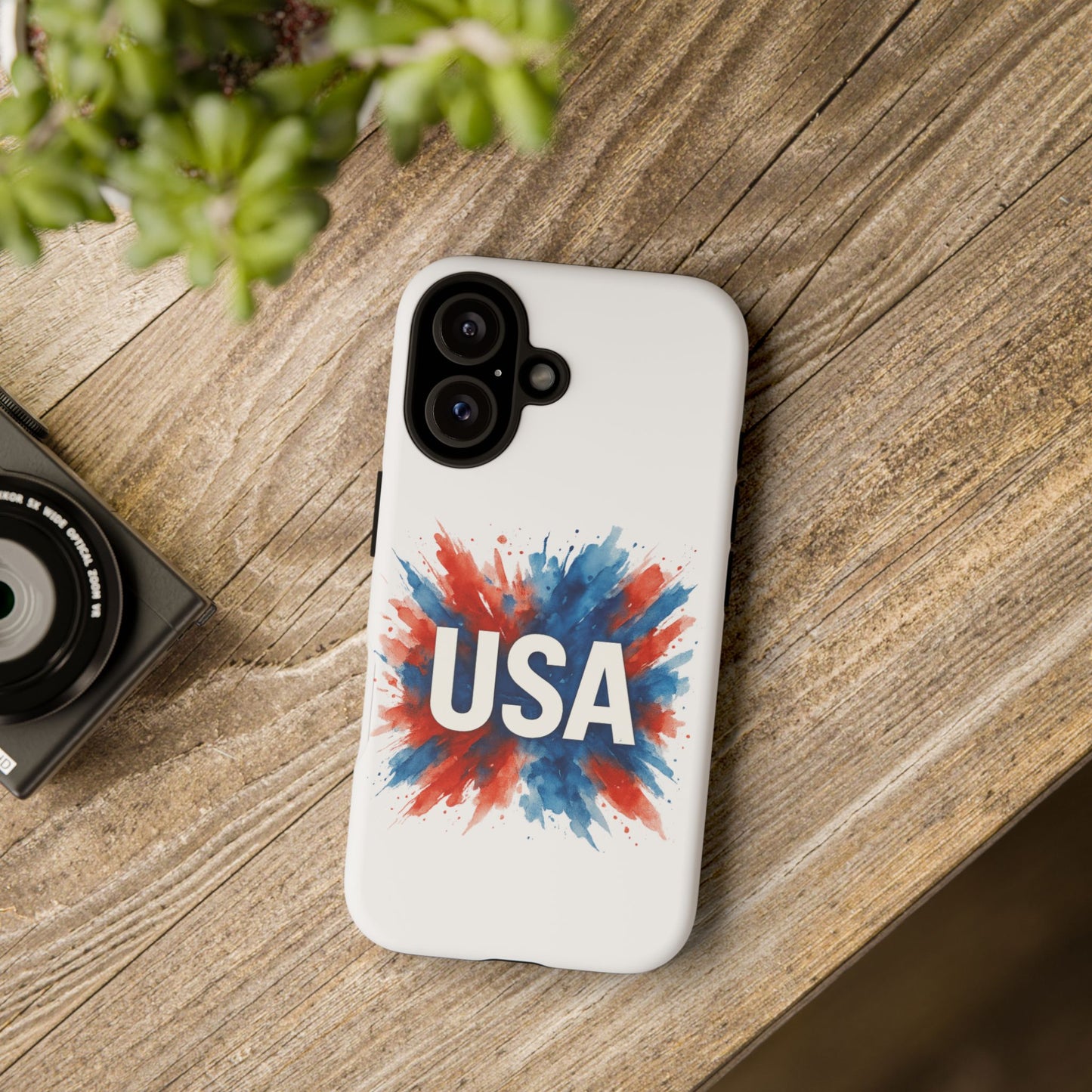 USA Splash iPhone Case - Patriotic Red White Blue Tough Cover, Dual-Layer Protection, 4th of July Memorial Day Gift