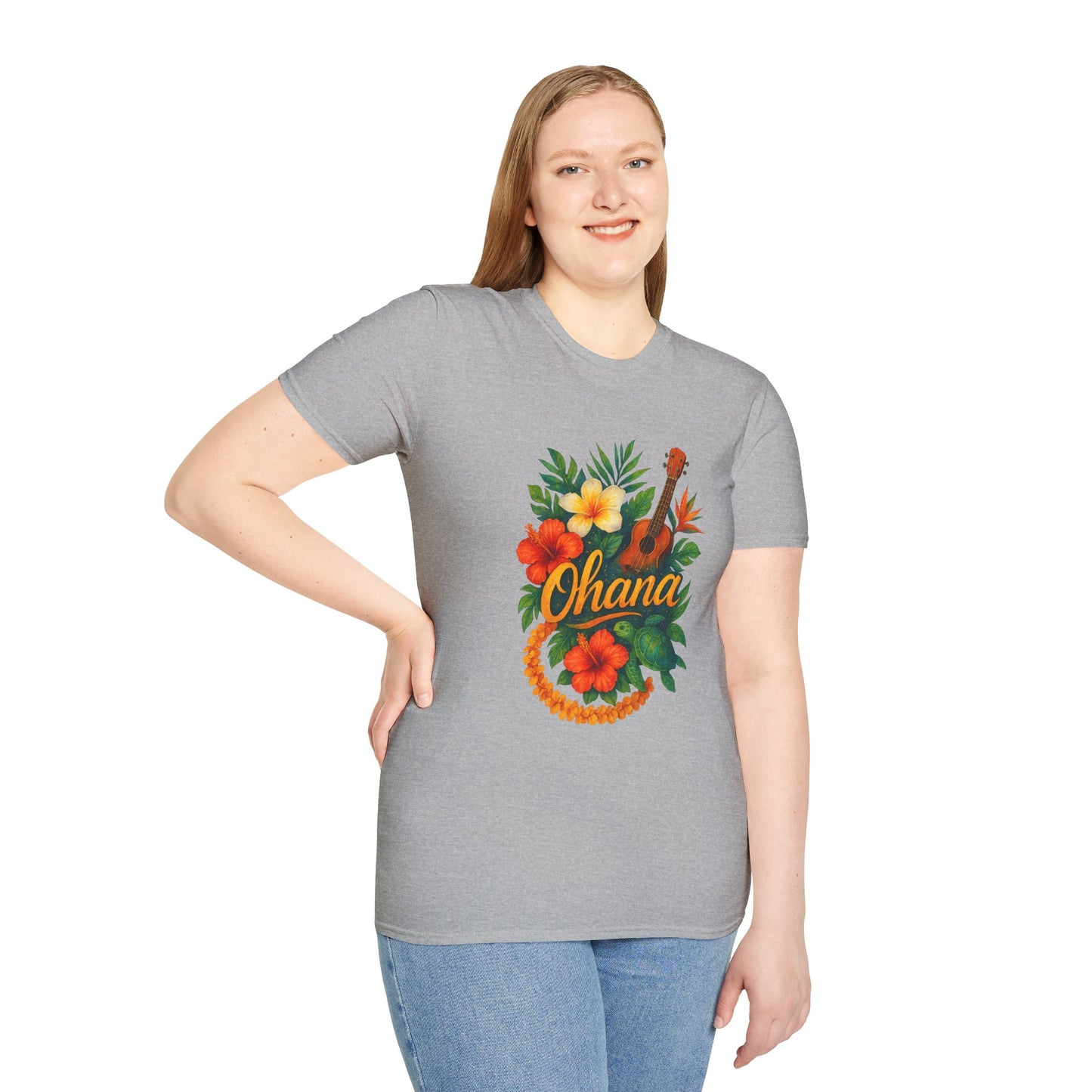 Ohana Hawaiian Shirt | Tropical Family T-Shirt | Luau Vacation Tee | Aloha Summer Shirt | Ukulele Turtle Floral Beach Gift