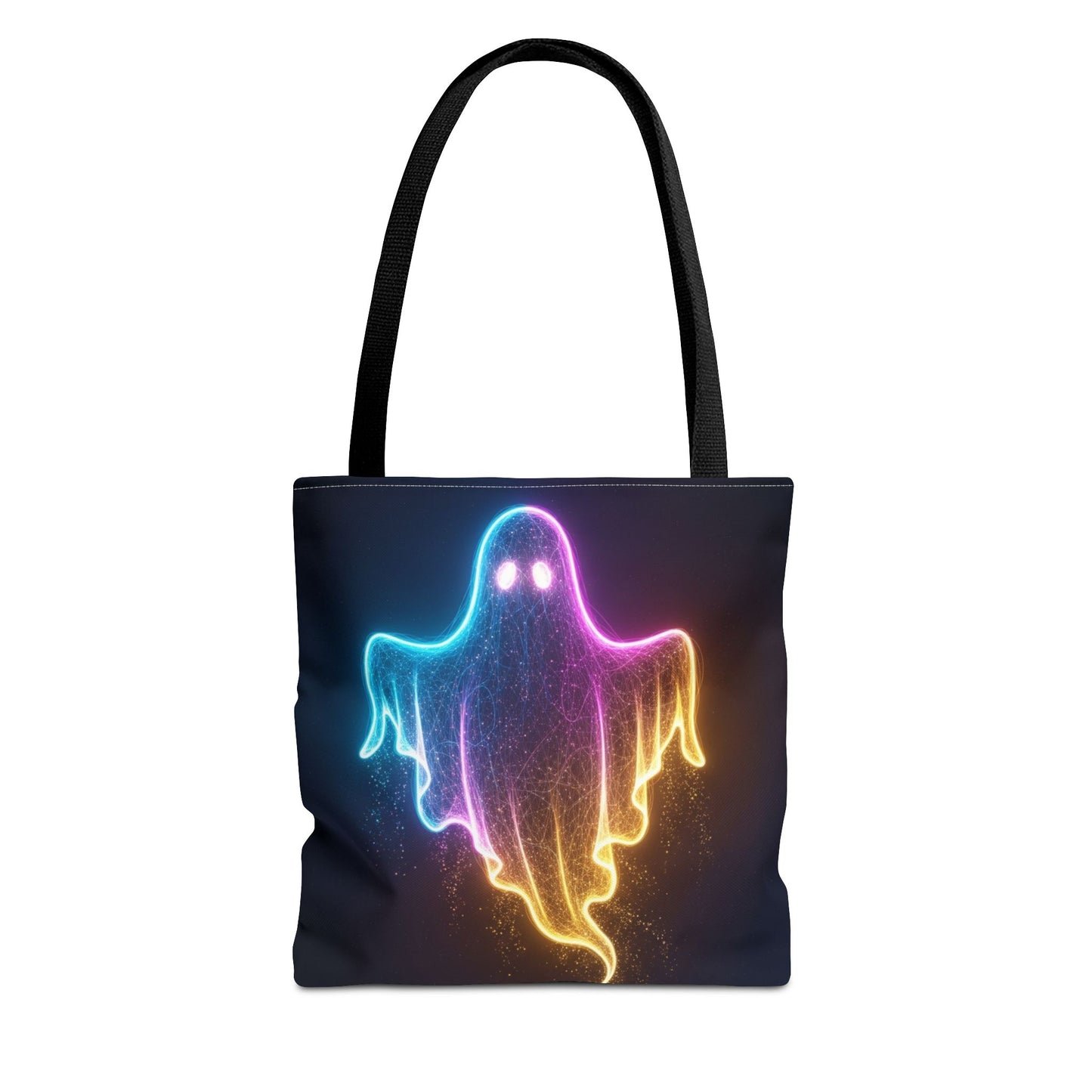 Neon Ghost Tote Bag - Bright Colorful Ghost Print Shoulder Tote, Spooky Cute Reusable Canvas Bag, Halloween Aesthetic Everyday Carry