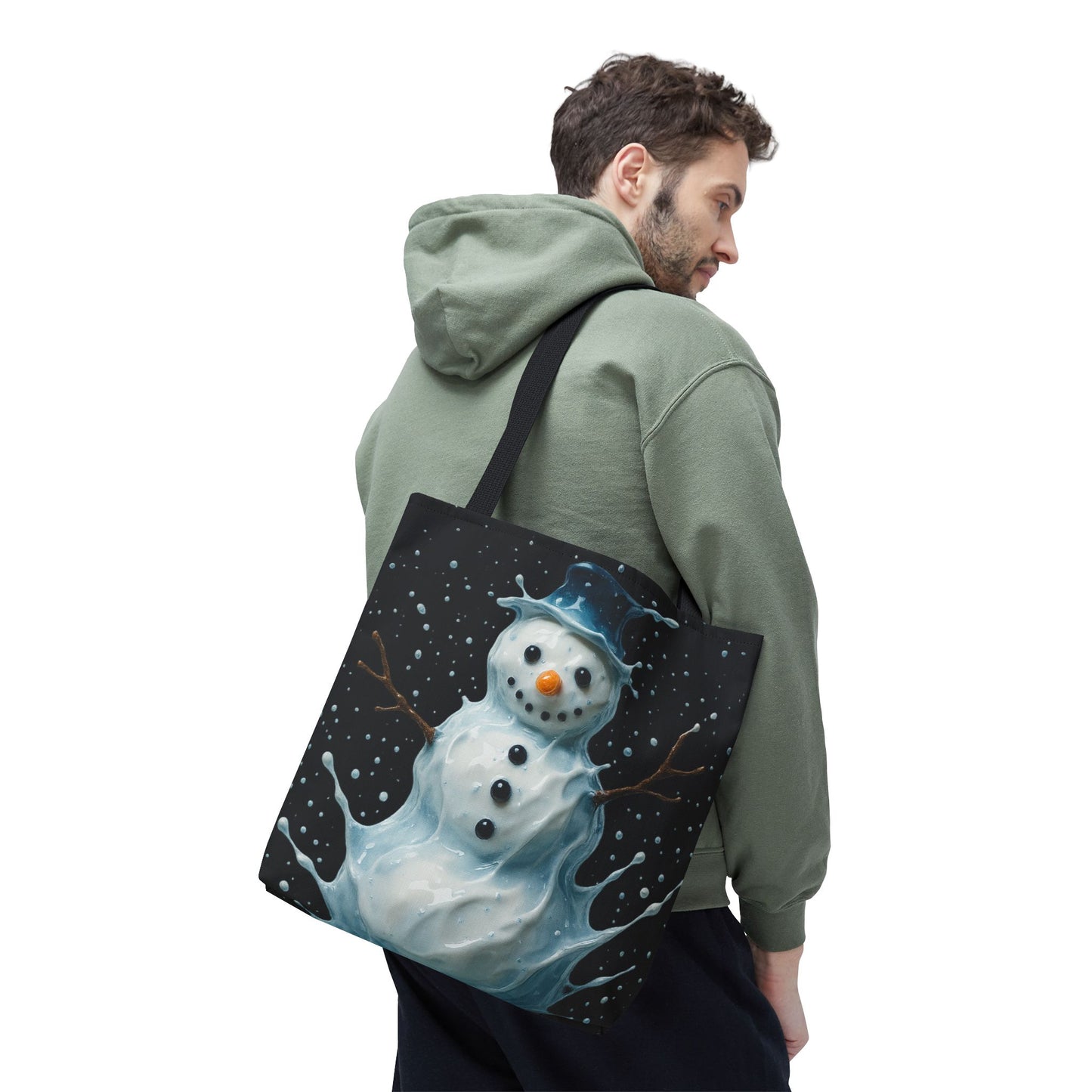Winter Snowman Tote Bag, Festive Christmas Gift Bag, Holiday Shopping Tote, Snowy Season Accessory, Reusable Winter Art Bag For Everyday Use