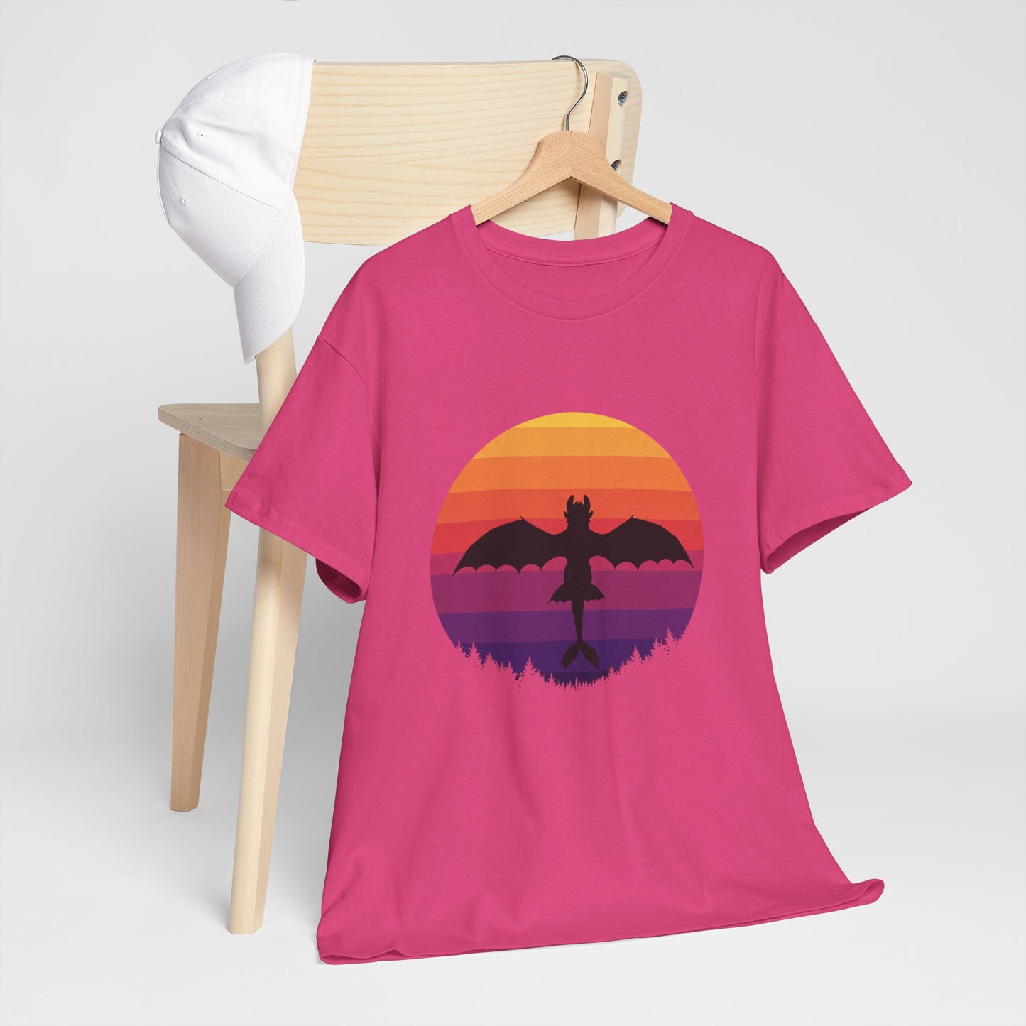 Night Dragon Sunset T-Shirt | Retro Dragon Silhouette Tee | Fantasy Dragon Shirt | Unisex Graphic Tee | Gift for Dragon Lovers