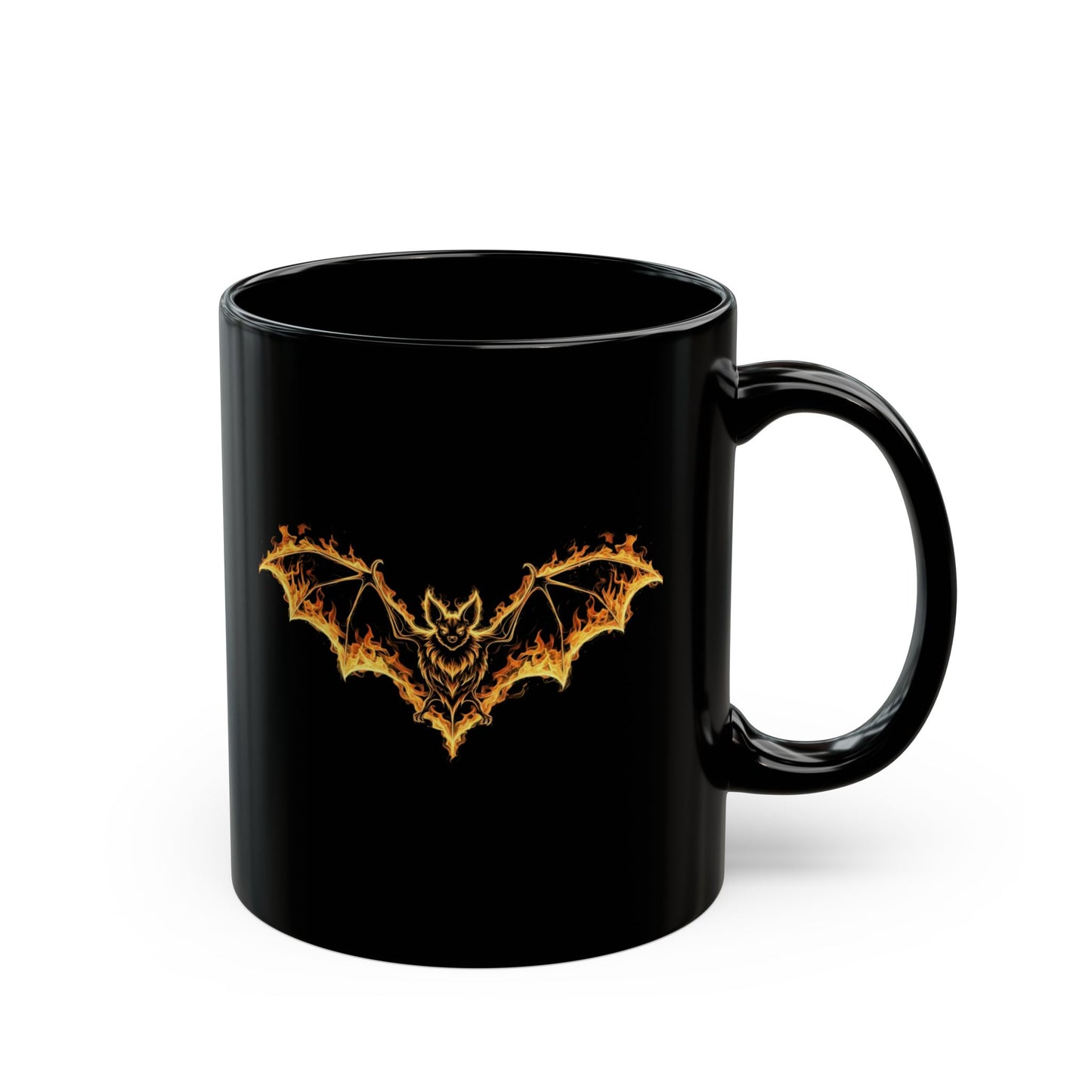 Flaming Bat Mug - Gothic Fire Bat Coffee Cup, Halloween Bat Mug, Spooky Gothic Horror Gift, Vampire Aesthetic Mug, 11oz and 15oz Black