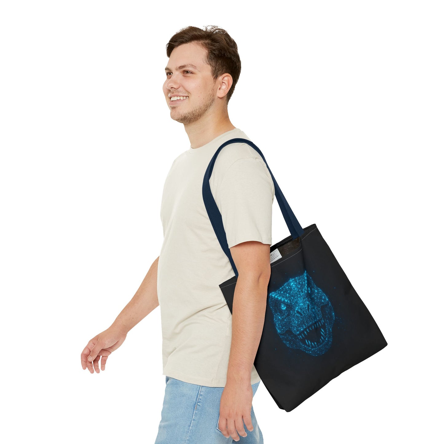Bioluminescent Dino Tote Bag | Retro T-Rex Galaxy Canvas Shopper - Eco AOP Tote, Ocean Glow Dinosaur Art, Gift for Paleontology Fans