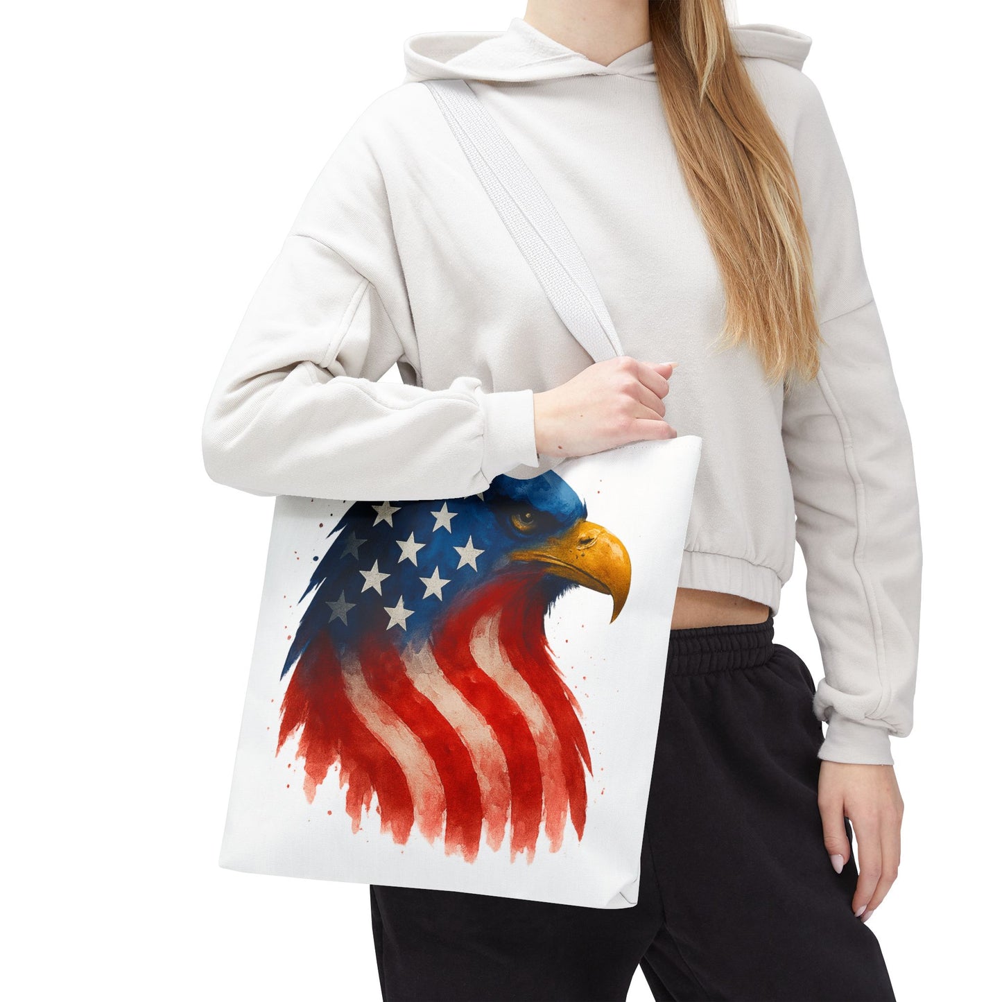 Patriotic Eagle Tote Bag USA Flag Canvas Carryall - Eco-Friendly Independence Day, Memorial Day Gift for Veterans, Reusable Shopping Bag