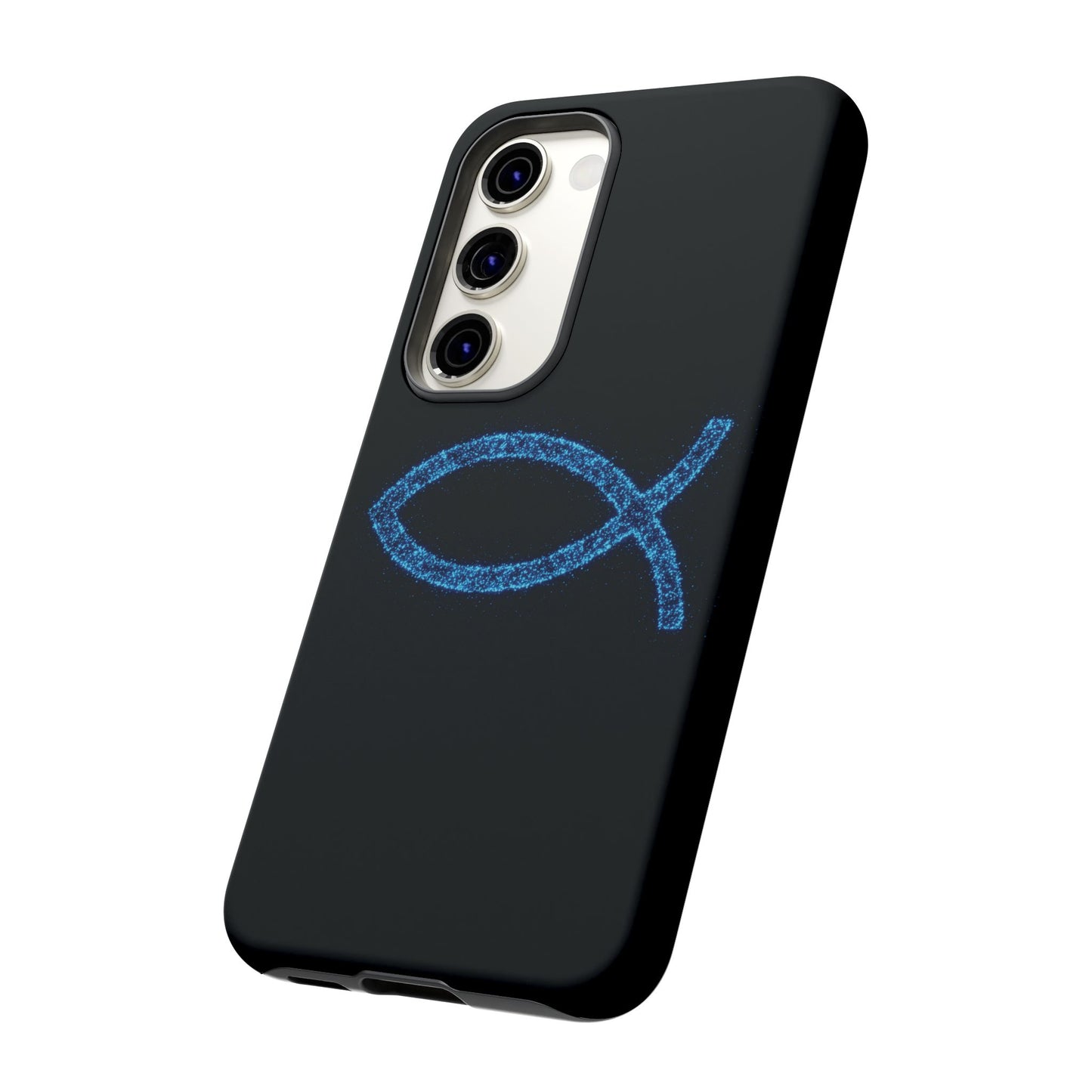 Blue Glitter Fish Symbol Samsung Phone Case - Durable & Stylish for Faith Enthusiasts
