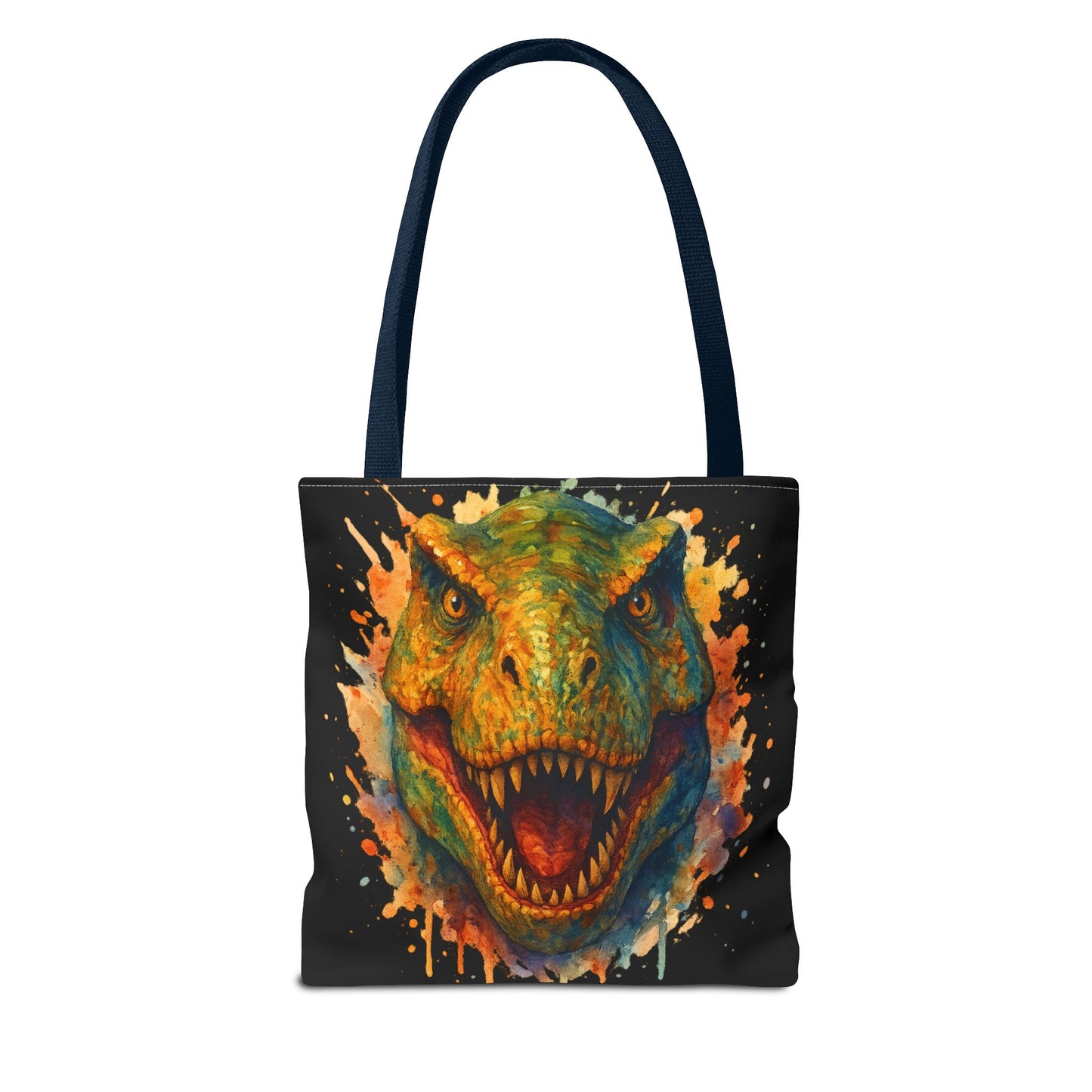 T-Rex Watercolor Tote Bag - 100% Polyester Canvas, Vibrant Dinosaur Art Bag, Reusable Beach-Market Tote, Dino Lover Gift, Bold Style