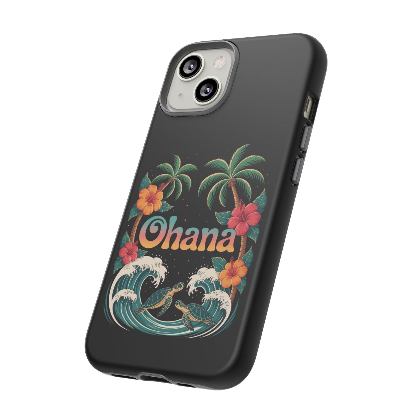 Tropical Ohana iPhone Case - Beach Vibes Cover with Palms, Hibiscus and Turtles - Rugged and Glossy Summer Phone Protector