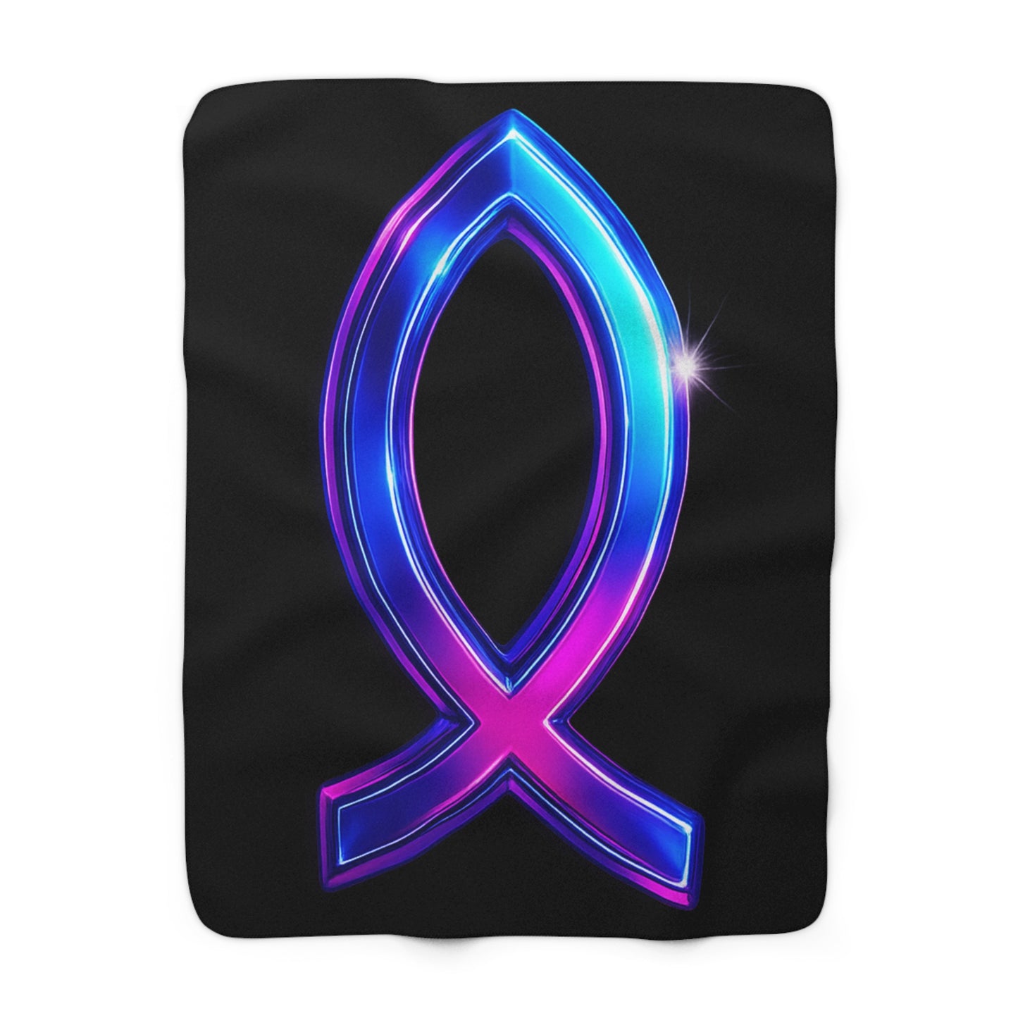 Neon Faith Sherpa Fleece Blanket, Futuristic Blue And Pink Symbol Design, Soft Glow Throw Blanket For Home Decor, Gifts, And Cozy Comfort