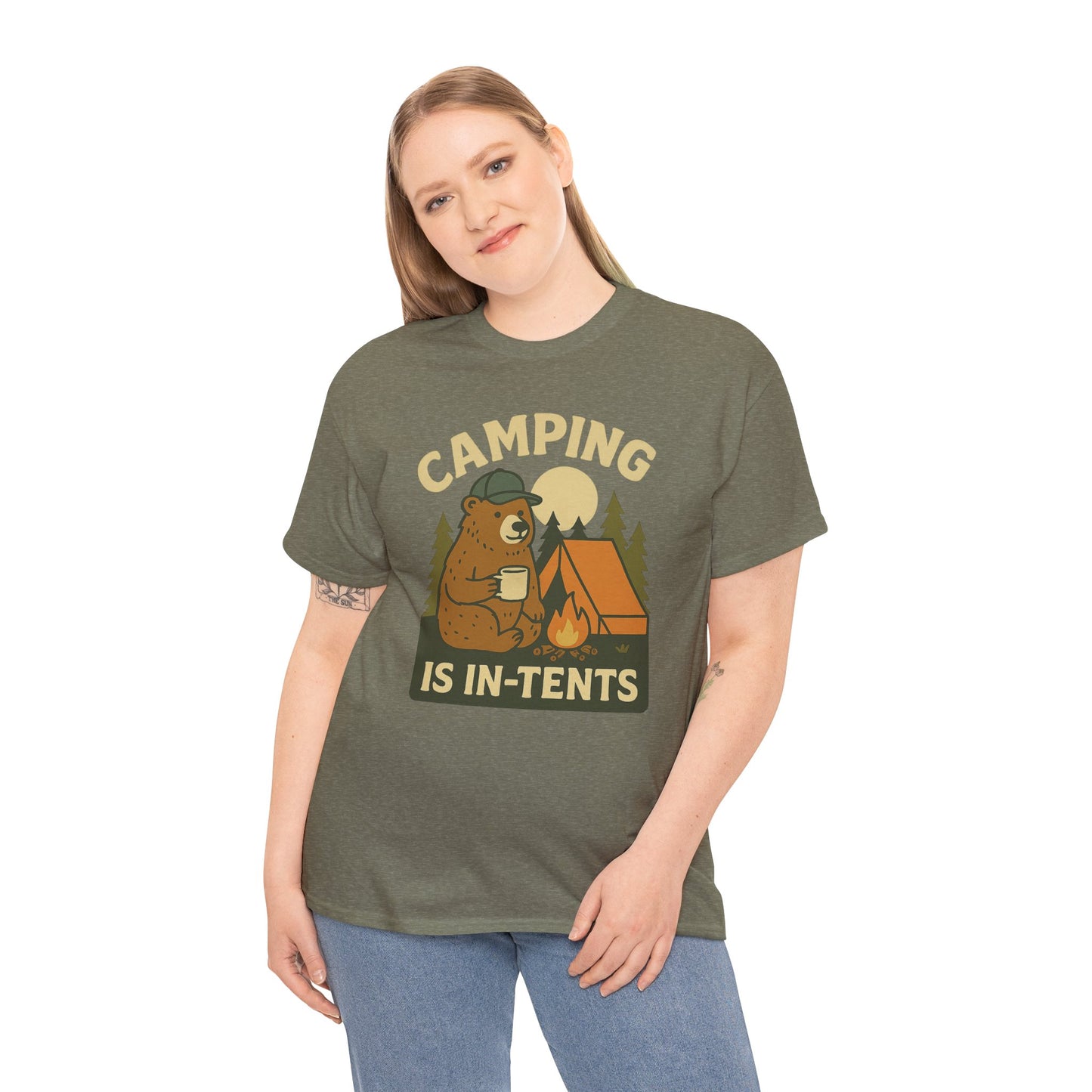 Camping Is In-Tents Funny Bear Camping Tee - Cute Outdoorsy Pun Shirt - Retro Campfire Graphic, Nature Lover Gift, Unisex Adventure Apparel