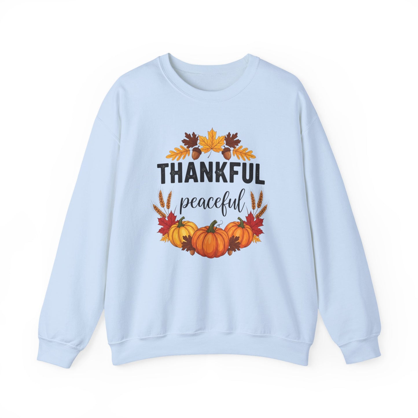 Thankful Peaceful Fall Sweatshirt, Autumn Pumpkin Crewneck, Thanksgiving Sweater, Cozy Seasonal Pullover, Gratitude Gift For Women Men