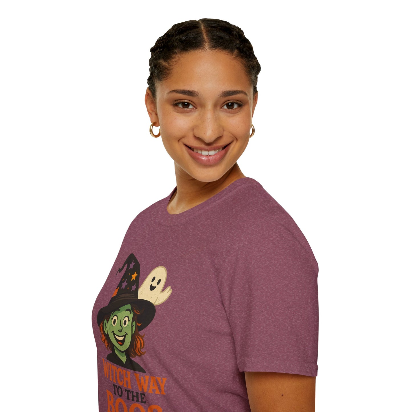 Witch Way to the Boos Halloween Shirt | Cute Witch and Ghost T-Shirt | Spooky Season Graphic Tee | Funny Halloween Costume Top
