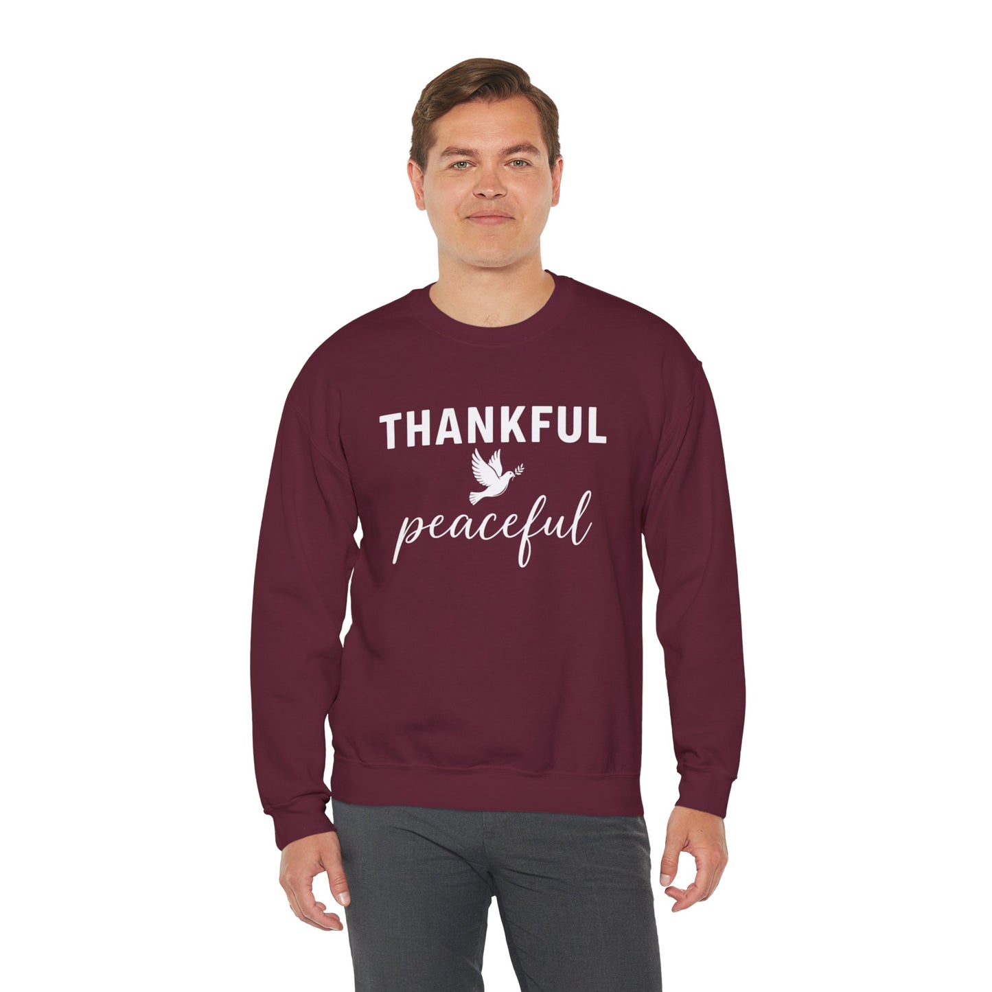 Thankful Peaceful Sweatshirt, Inspirational Quote Crewneck, Positive Message Sweater, Gratitude Gift, Cozy Faith Based Pullover