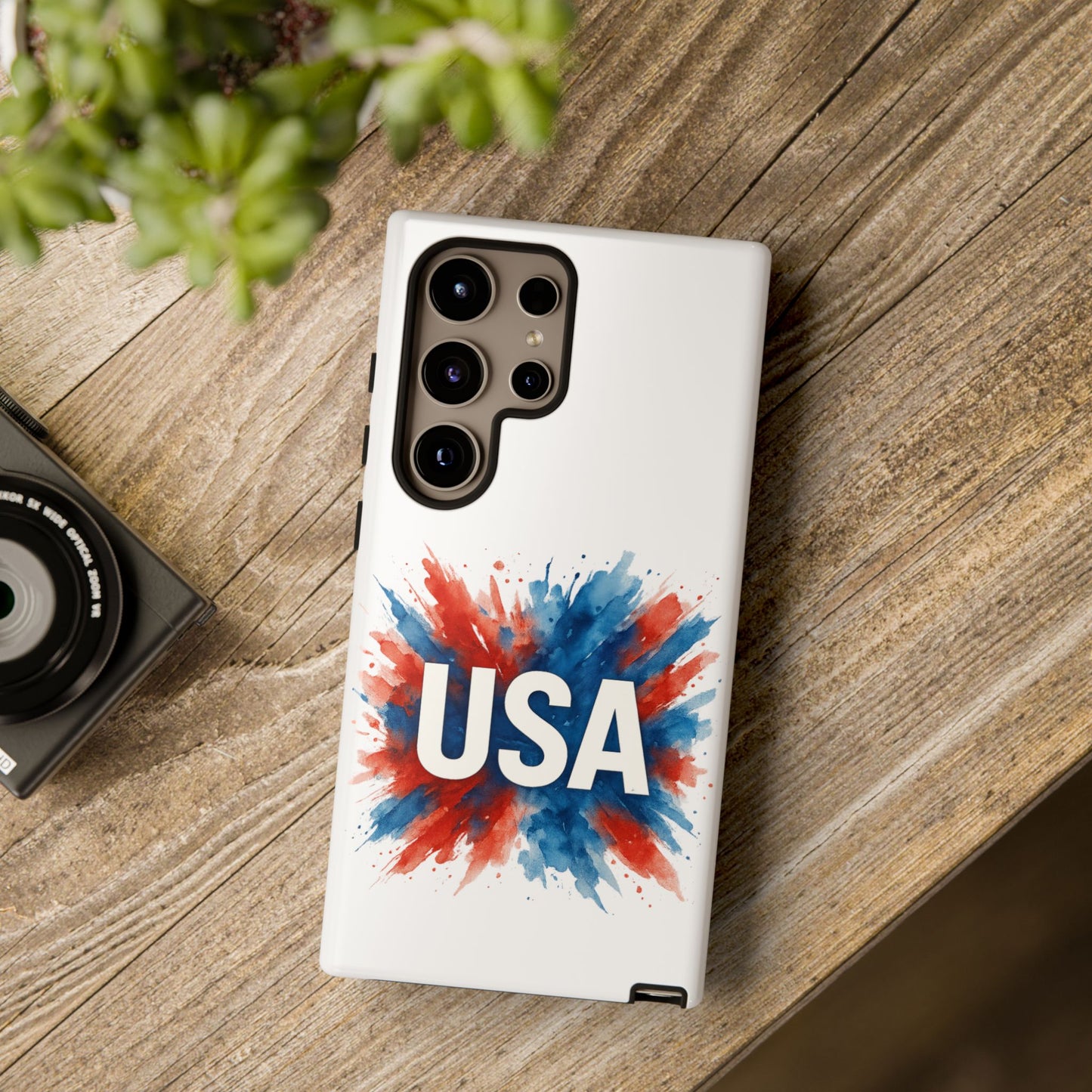 USA Splash Samsung Case - Patriotic Red White Blue Tough Cover, Dual-Layer Protection, 4th of July amd Veteran Gift for Galaxy