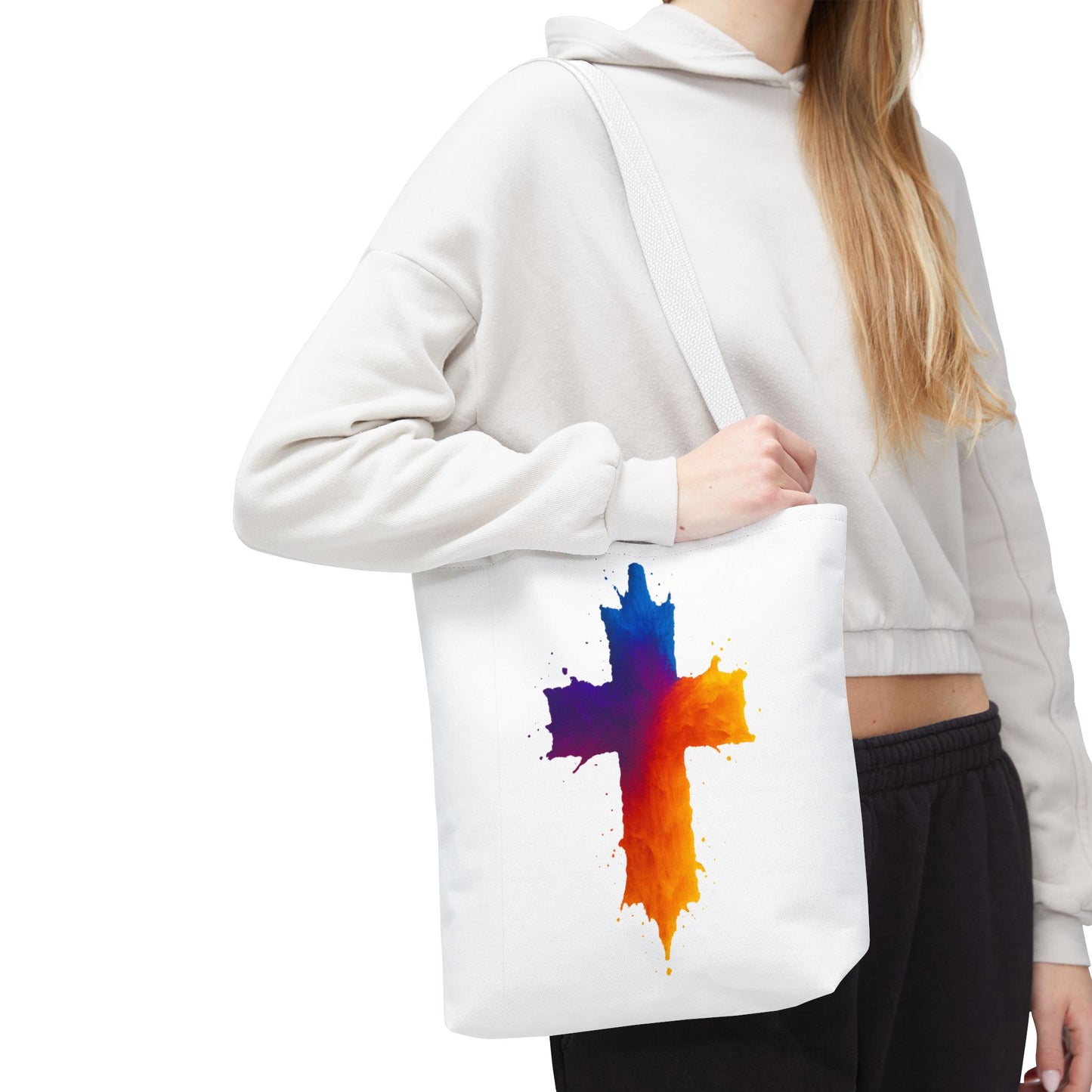 Watercolor Cross Tote Bag, Faith Tote, Christian Gift Bag, Religious Art Shoulder Bag, Inspirational Everyday Carry, Spiritual Cross Design Tote