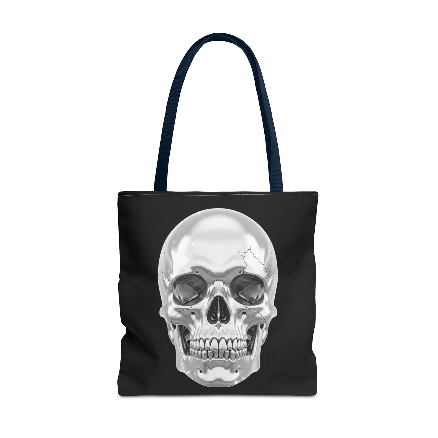 Chrome Skull Tote Bag, Gothic Halloween Canvas Tote, Metallic Skull Design Bag, Spooky Season Accessory, Skull Gift Tote For Horror Fans