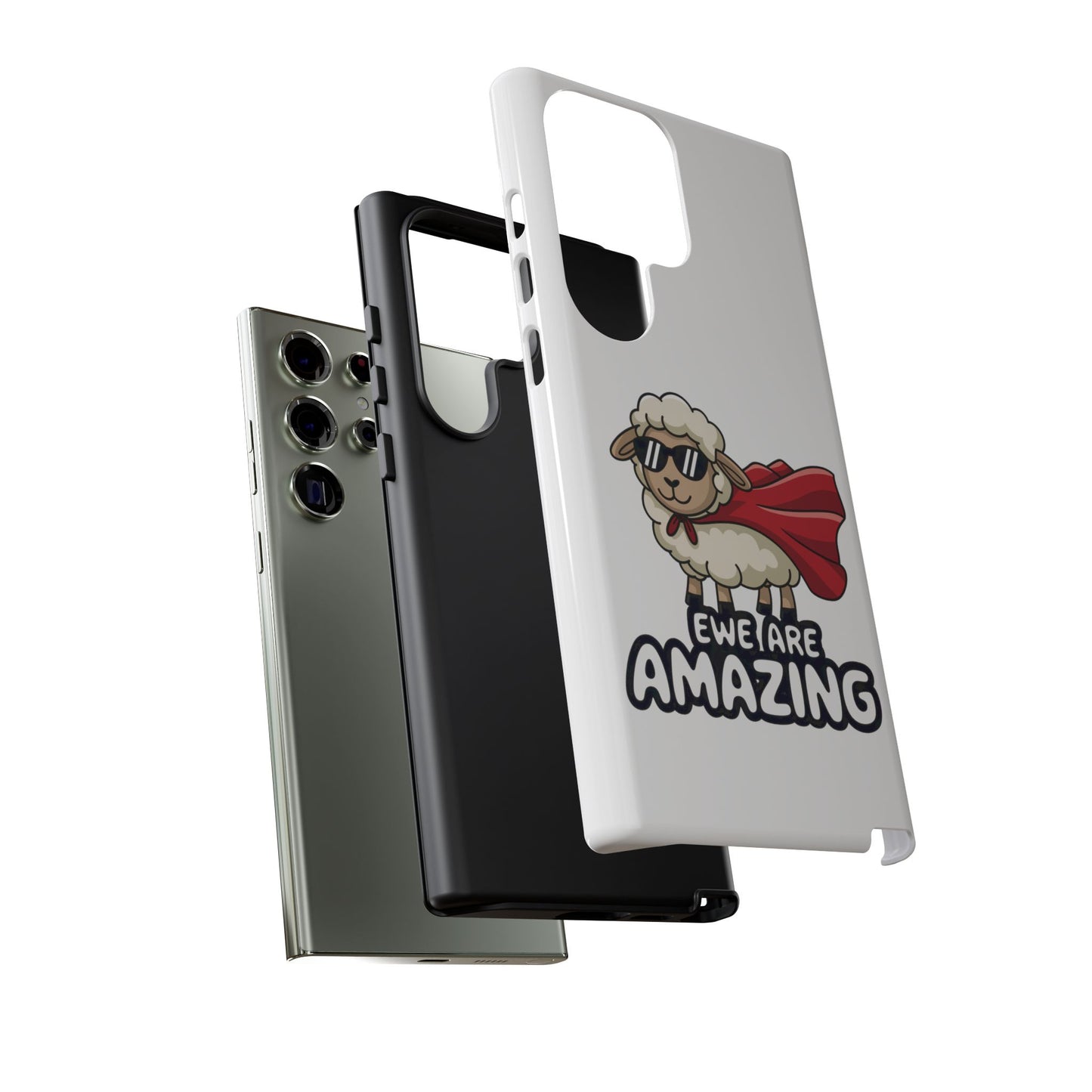 Funny Samsung Case - Cute Sheep Phone Cover - "Ewe Are Amazing" Gift for Her or Him - Animal Pun Superhero Case - Samsung Case