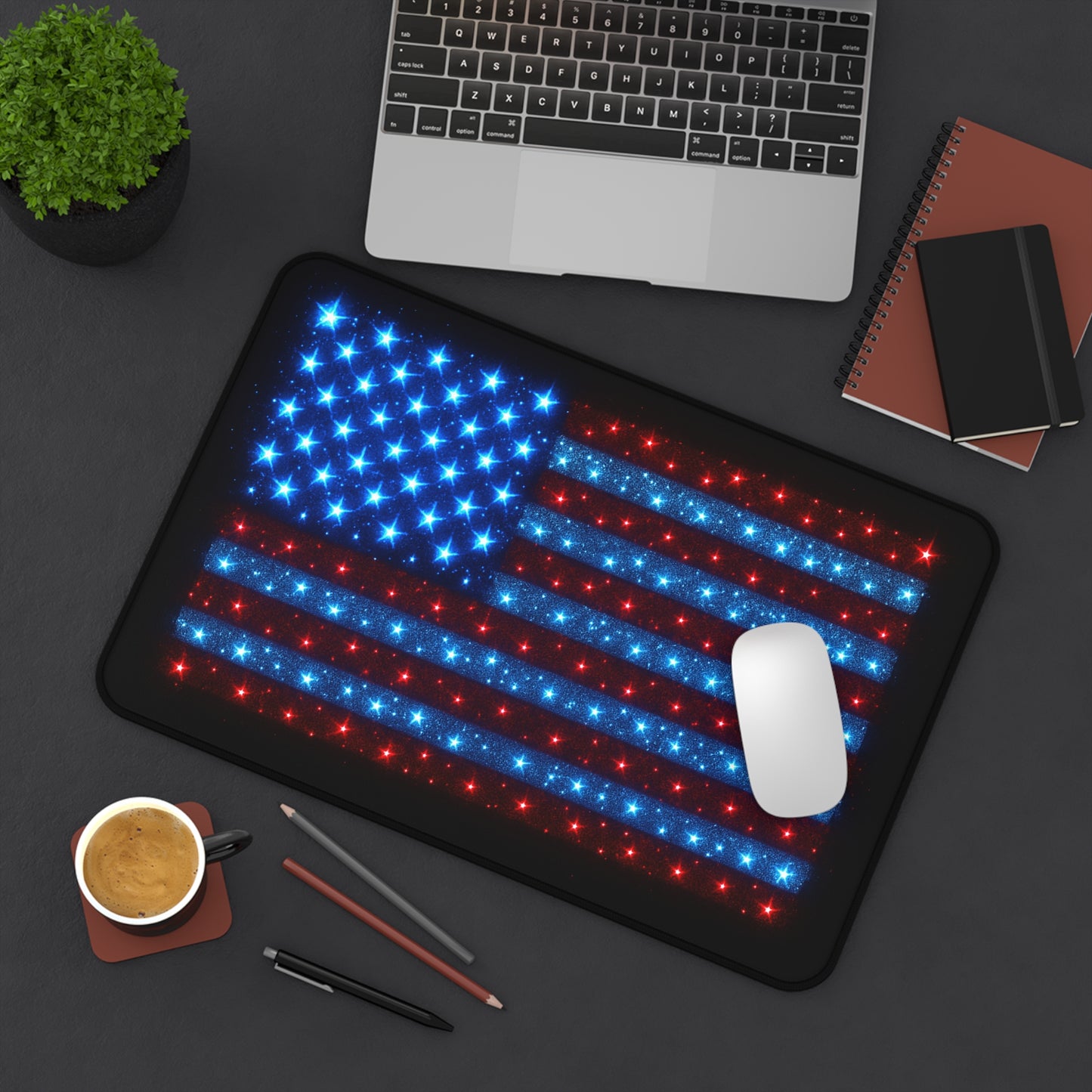 Bioluminescent USA Flag Desk Mat | Neon Patriotic Mouse Pad - XL Desk Mat Aesthetic for Home Office, Veteran and 4th of July Gift