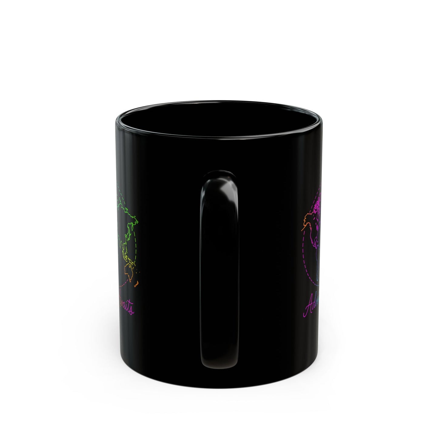 Adventure Awaits Neon Line Mug - Y2K Travel Coffee Cup - Rainbow World Map, Plane Design Ceramic Gift for Wanderlusters